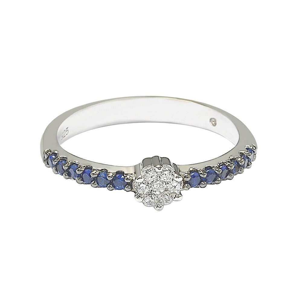 Suzy Levian Blue & White Cubic Zirconia Sterling Silver Petite Flower Band