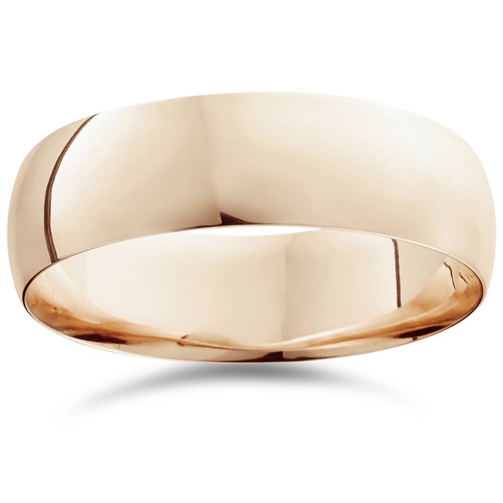7mm Dome High Polished Wedding Band 14K Rose Gold Size Selectable