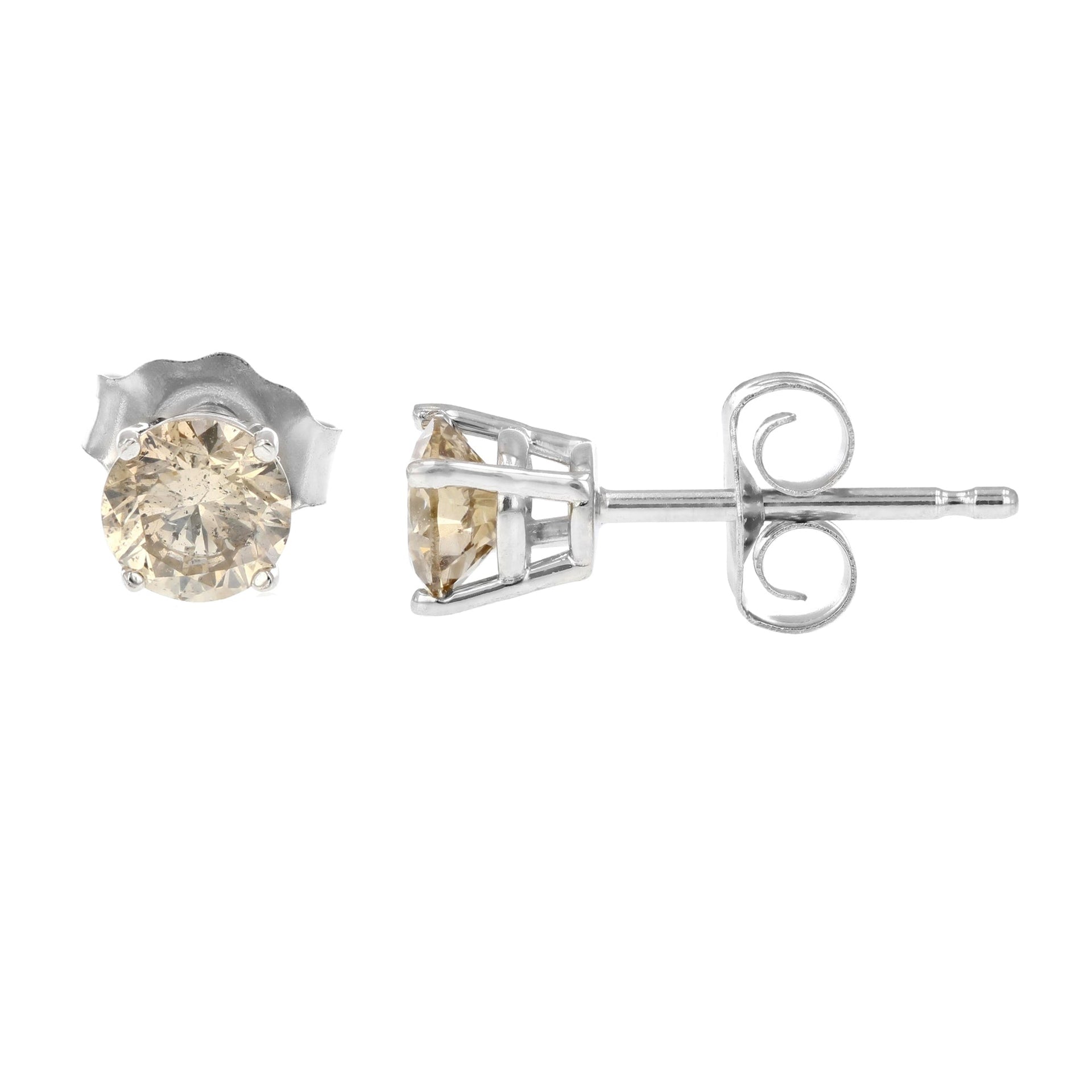 1 cttw Champagne Diamond Stud Earrings 14K White Gold