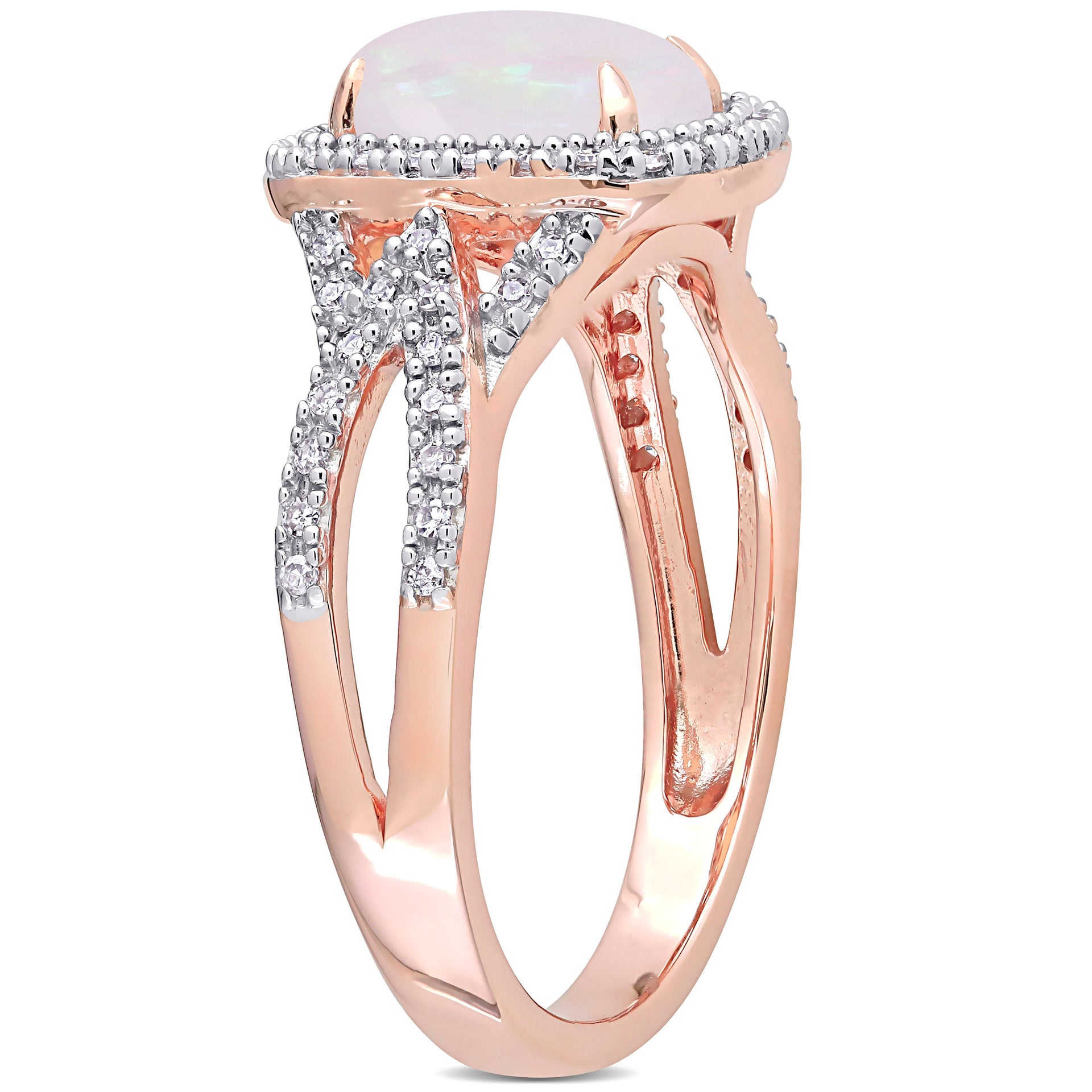 1 CT TGW Opal and 1/6 CT TW Diamond Oval Split Shank Ring in 10K Rose Gold