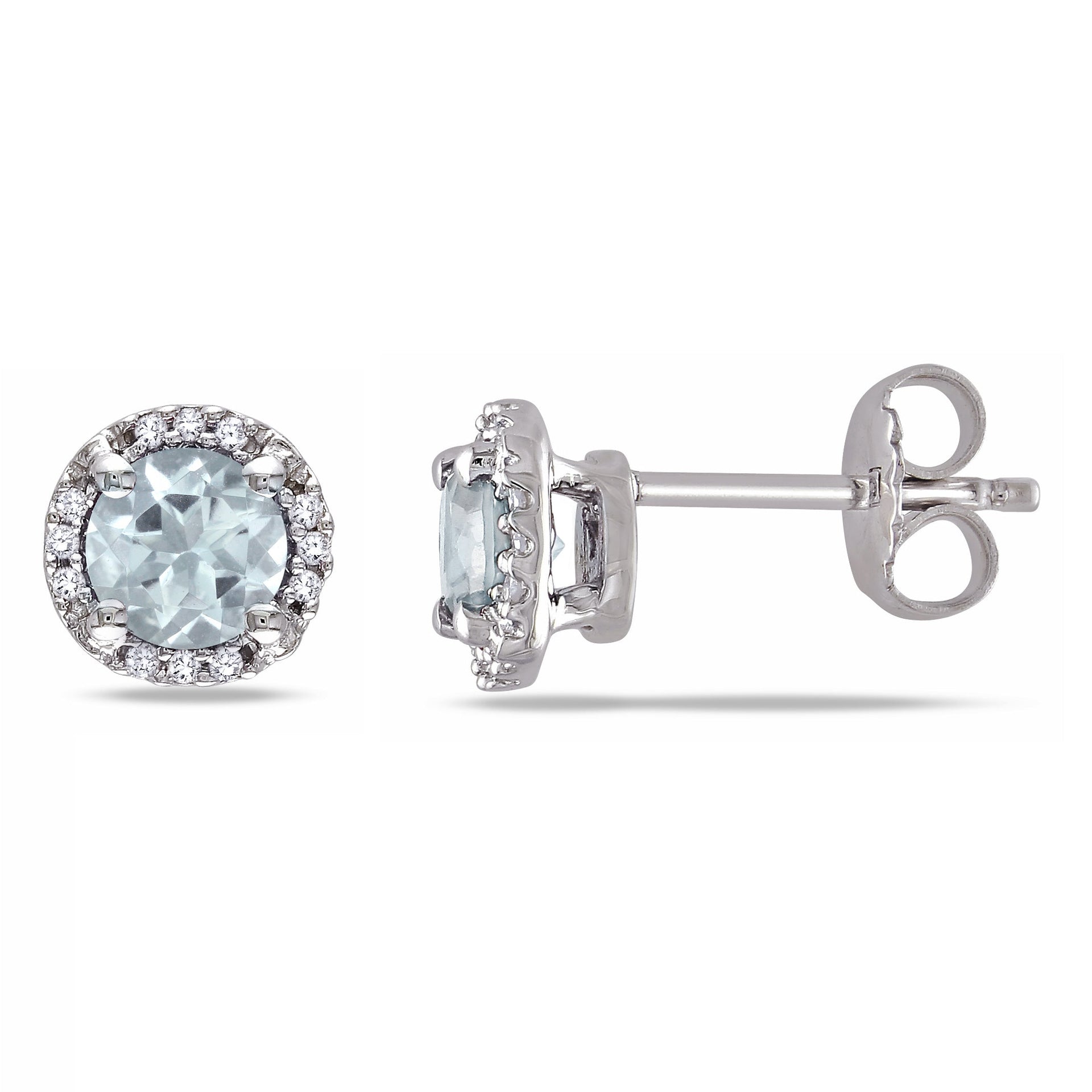 Mimi & Max 4/5ct TGW Aquamarine and Diamond Halo Stud Earrings in Sterling Silver