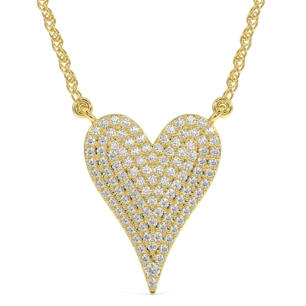 1Ct Heart Shaped Natural Diamond Pave Pendant in White or Yellow Gold Necklace