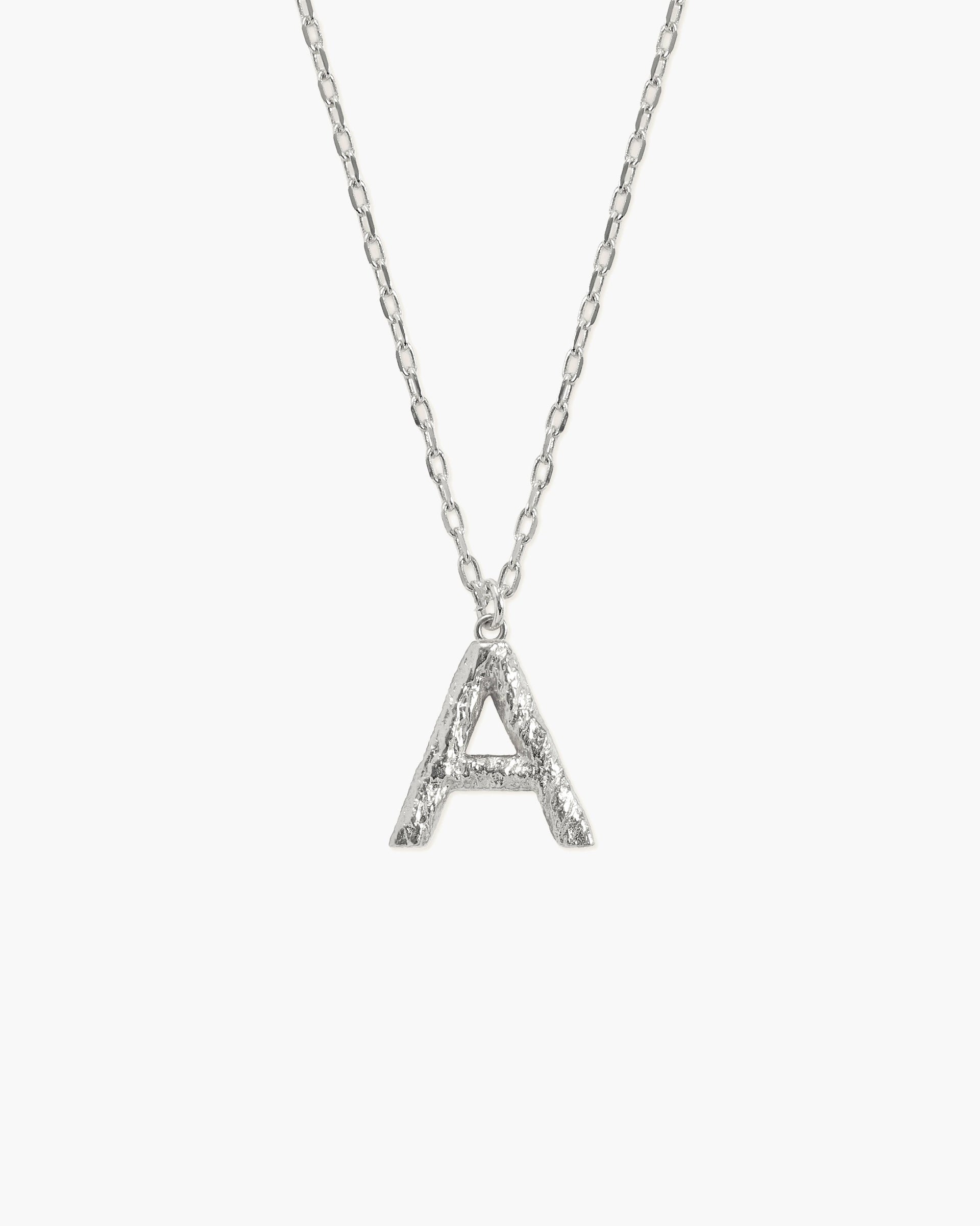 Textured Initial Letter Necklace in Silver