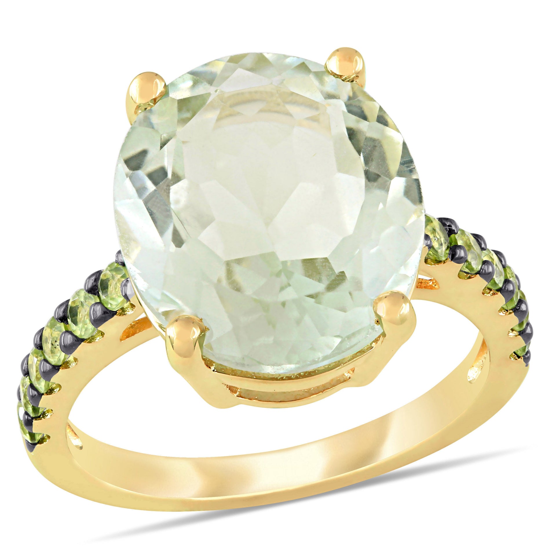 8 ct TW Green Quartz Peridot Cocktail Ring in Yellow Sterling Silver with Black Rhodium