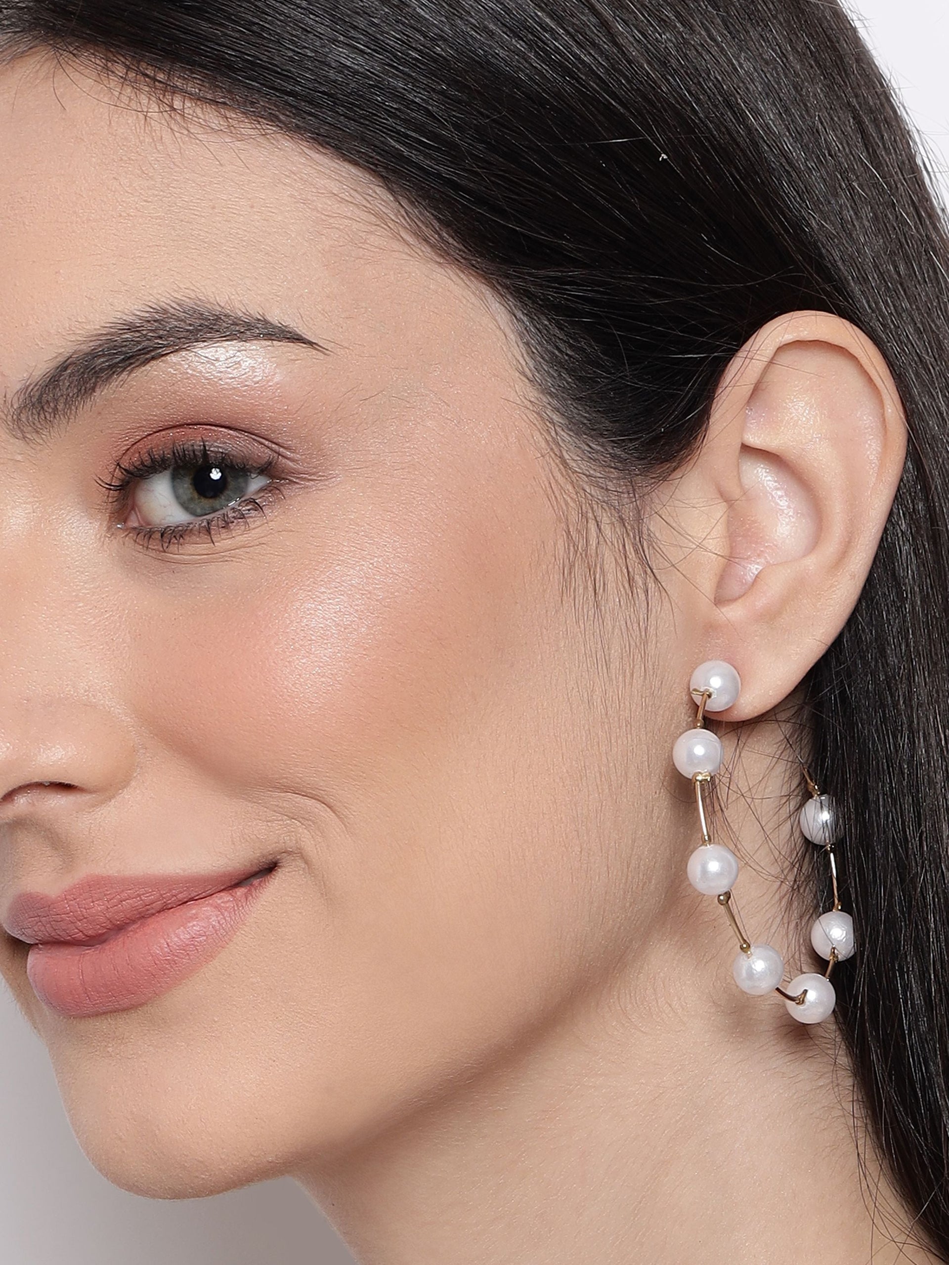 Gold-plated Pearl Half Hoop Earrings