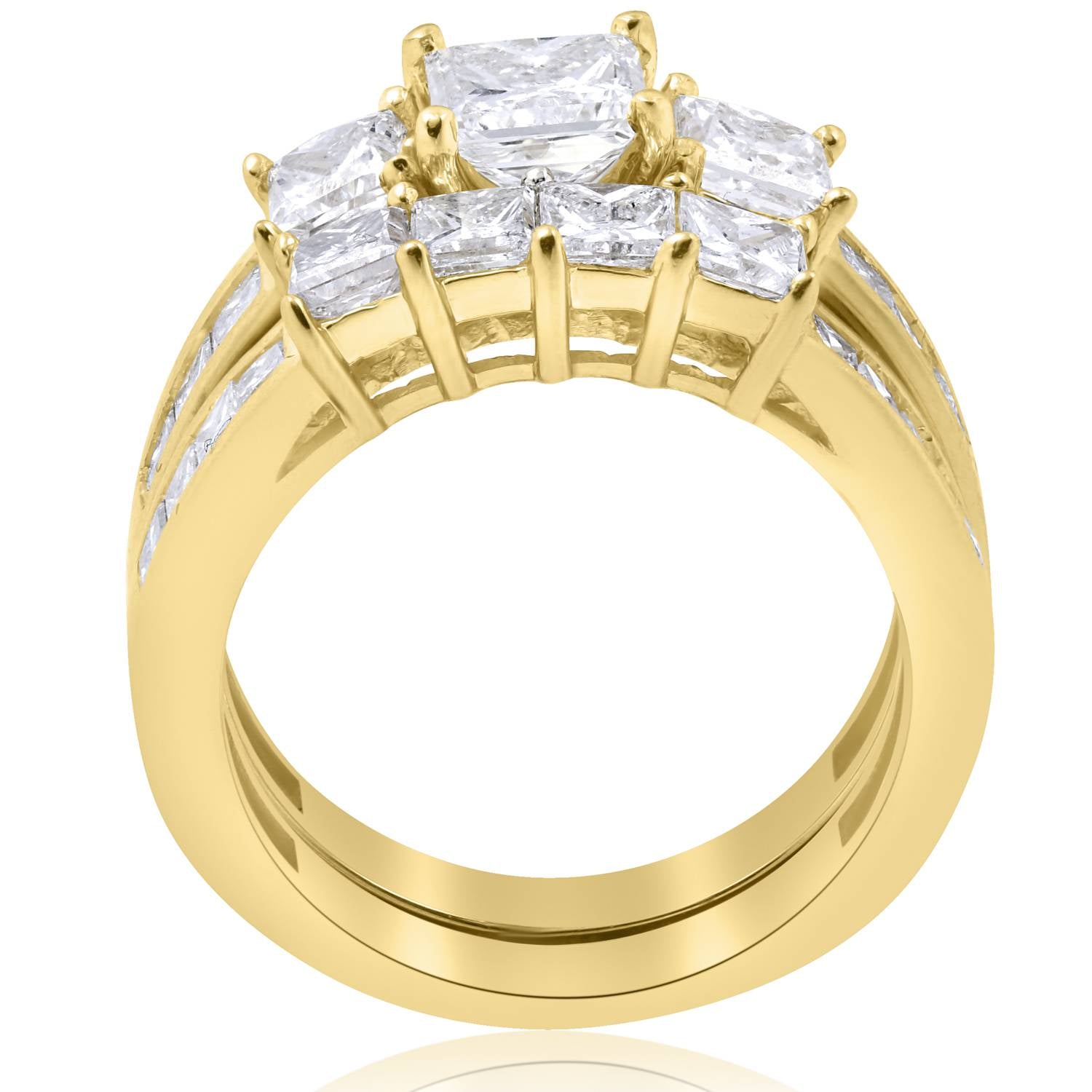 3 1/2 CT Side Stone Diamond Ring Set 14K Yellow Gold