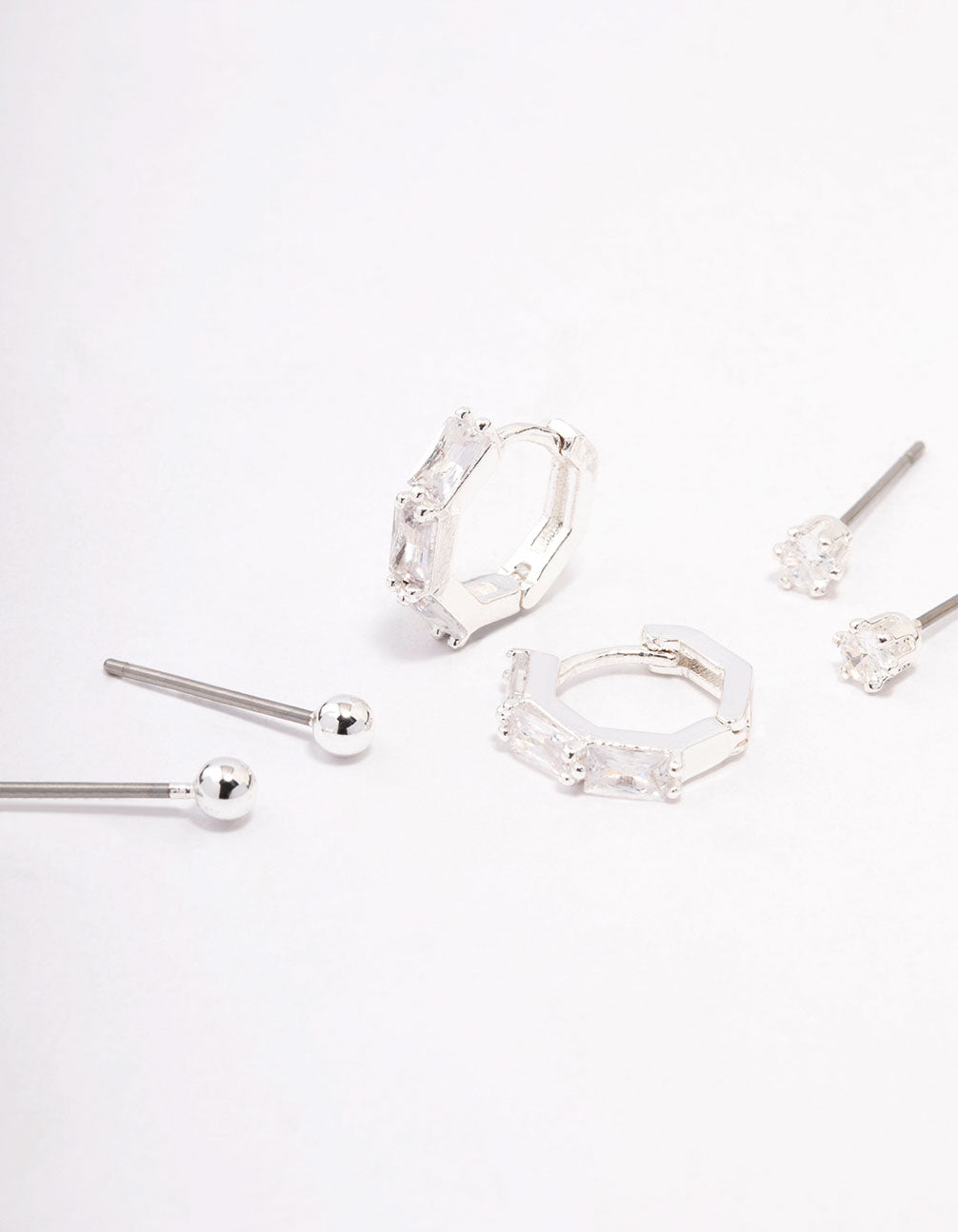 Lovisa Silver Plated Baguette Huggie Earring 3-pack | Premium Silver Plated On Brass | Hypoallergenic | Elegant And Versatile