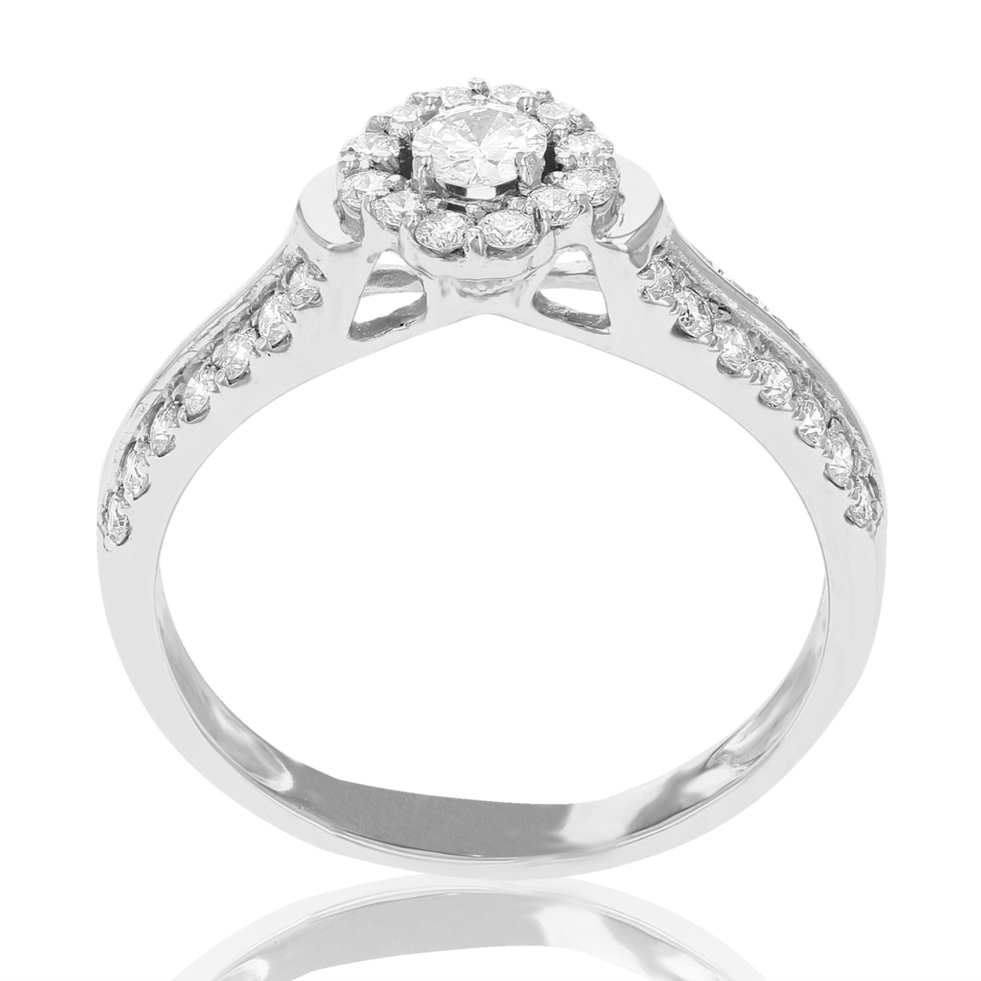 7/8 cttw Diamond Halo Cluster Wedding Engagement Ring Set 14K White Gold Bridal