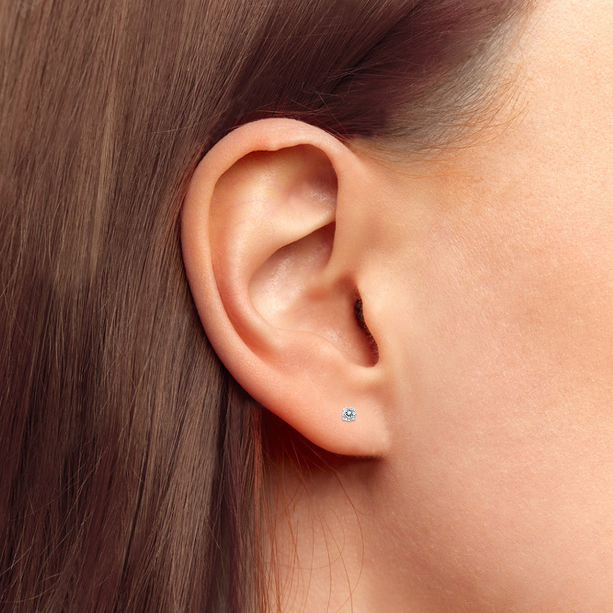 3/8 Carat Tw Round Diamond Solitaire Stud Earrings In 14K White Gold I-J Color, Si2-Si3 Clarity