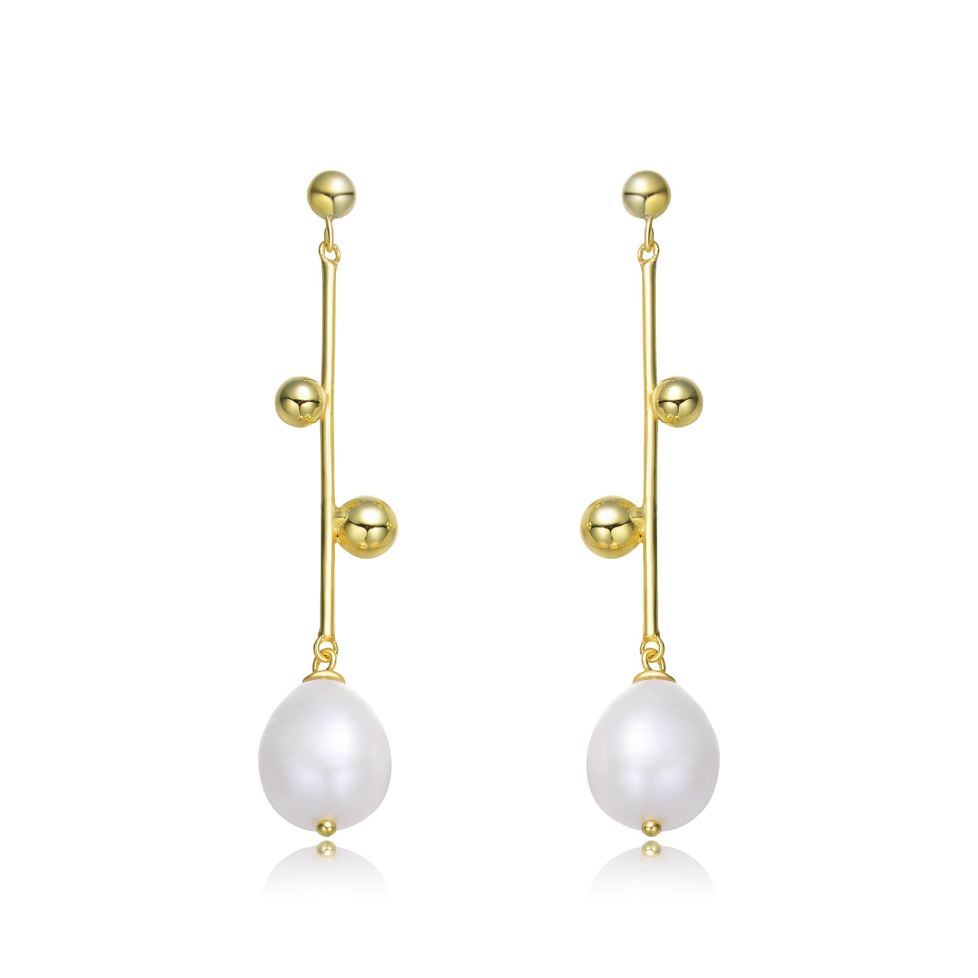 Sterling Silver Gold Plating Freshwater Pearl Dangling Earrings