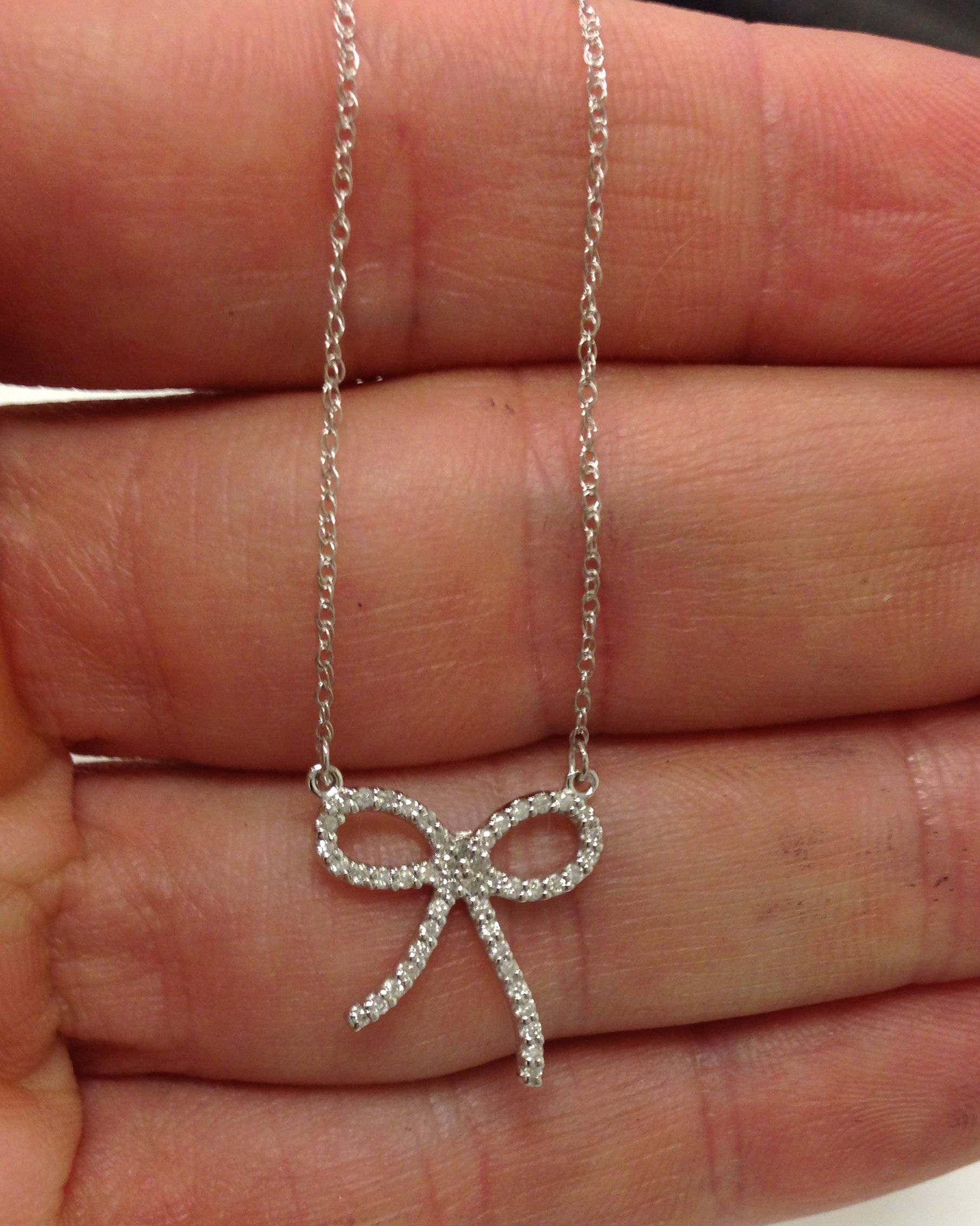 1/8 ct Petite Diamond Ribbon Pendant 14K White Gold