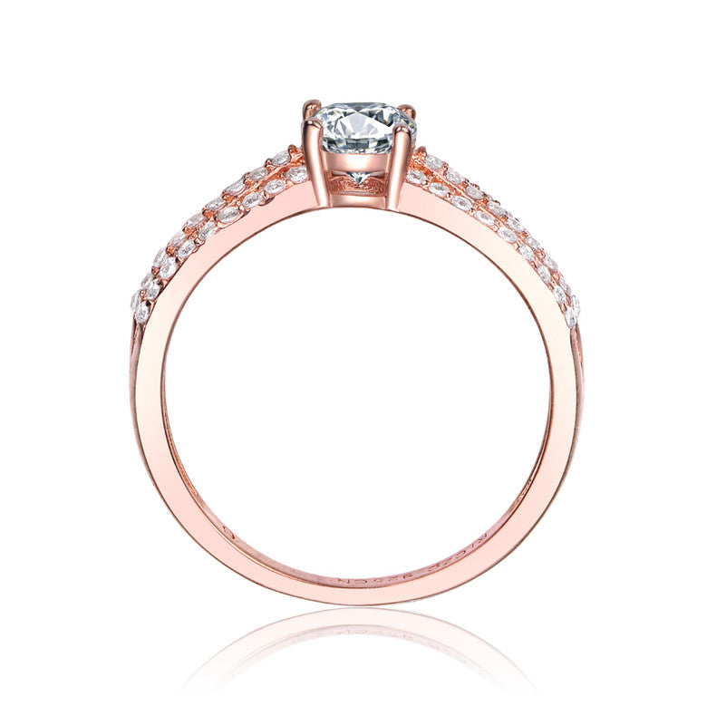 GENEVIVE Sterling Silver Rose Gold Plated Cubic Zirconia Modern Ring