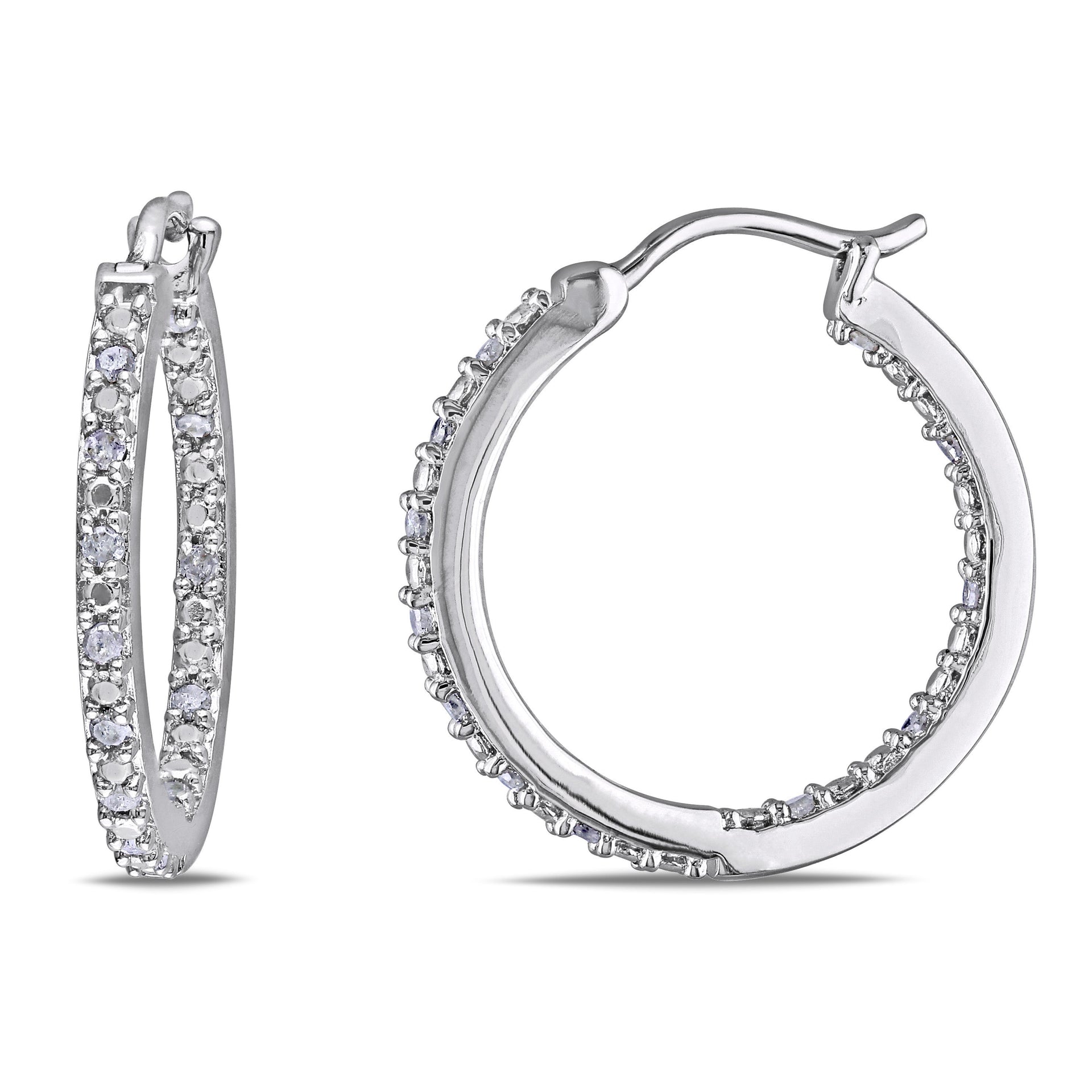 1/4 ct TW Diamond Inside Outside Hoop Earrings in Sterling Silver