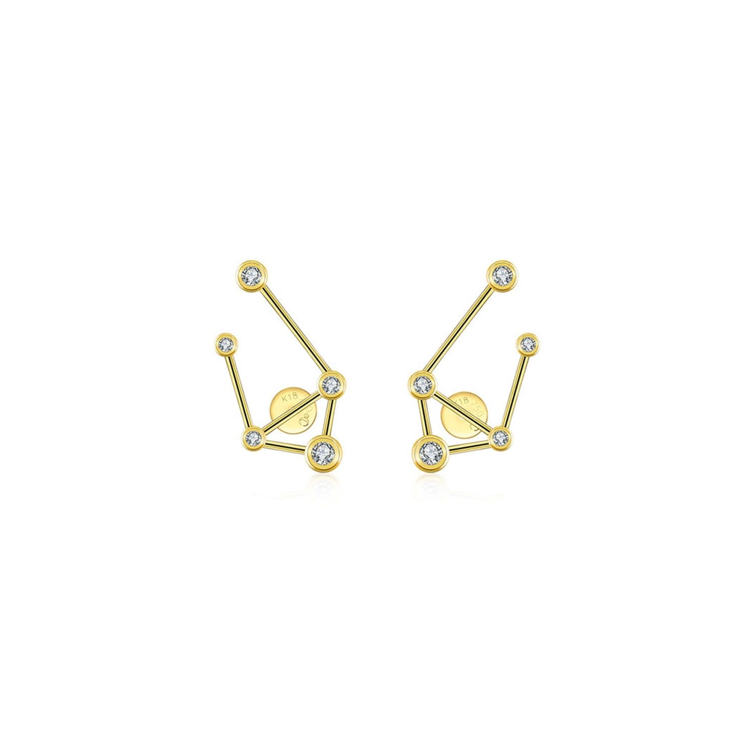 Libra Zodiac Constellation Earring 18K Yellow Gold & Diamond