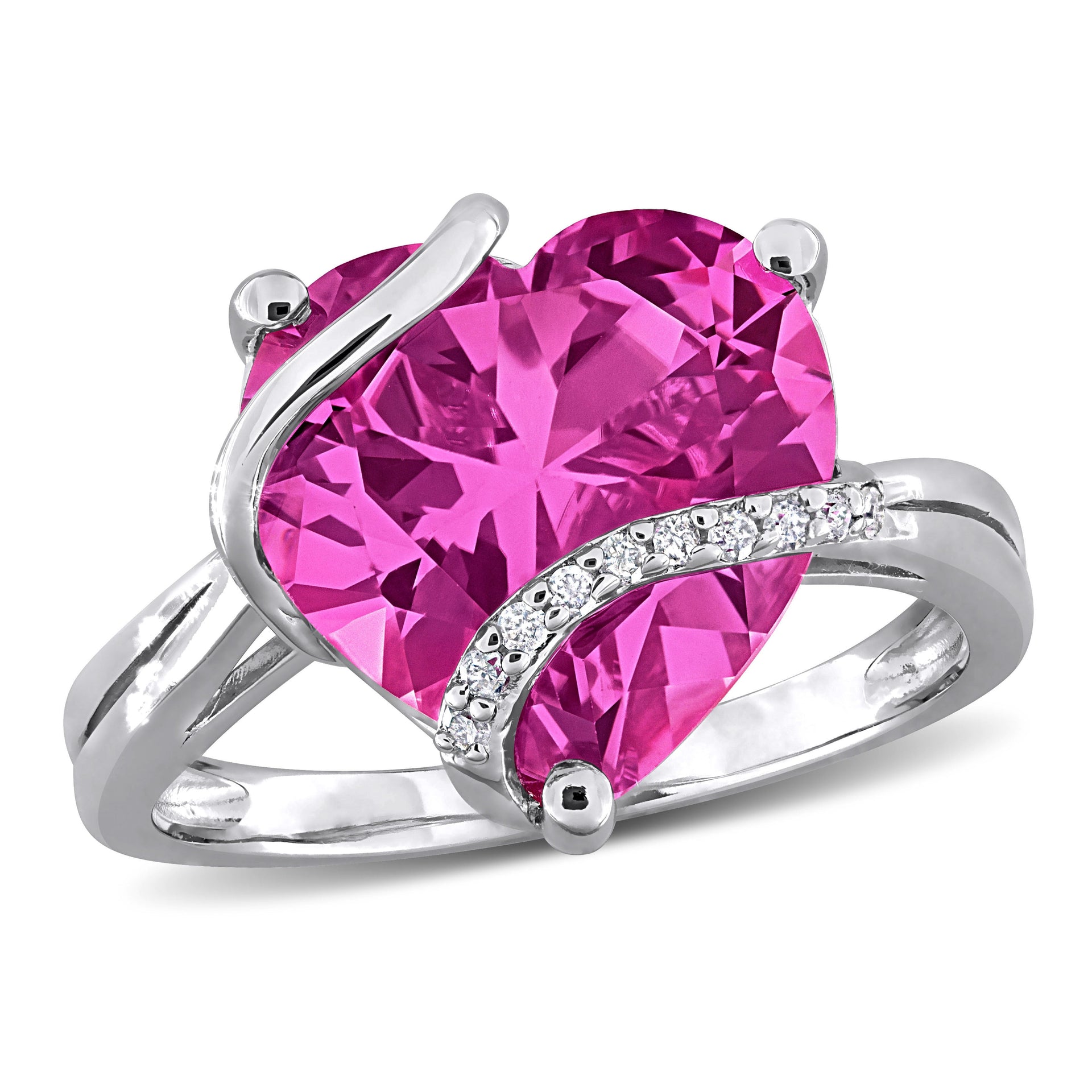 Mimi & Max 7 1/4ct TGW Created Pink Sapphire and Diamond Accent Heart Ring Sterling Silver