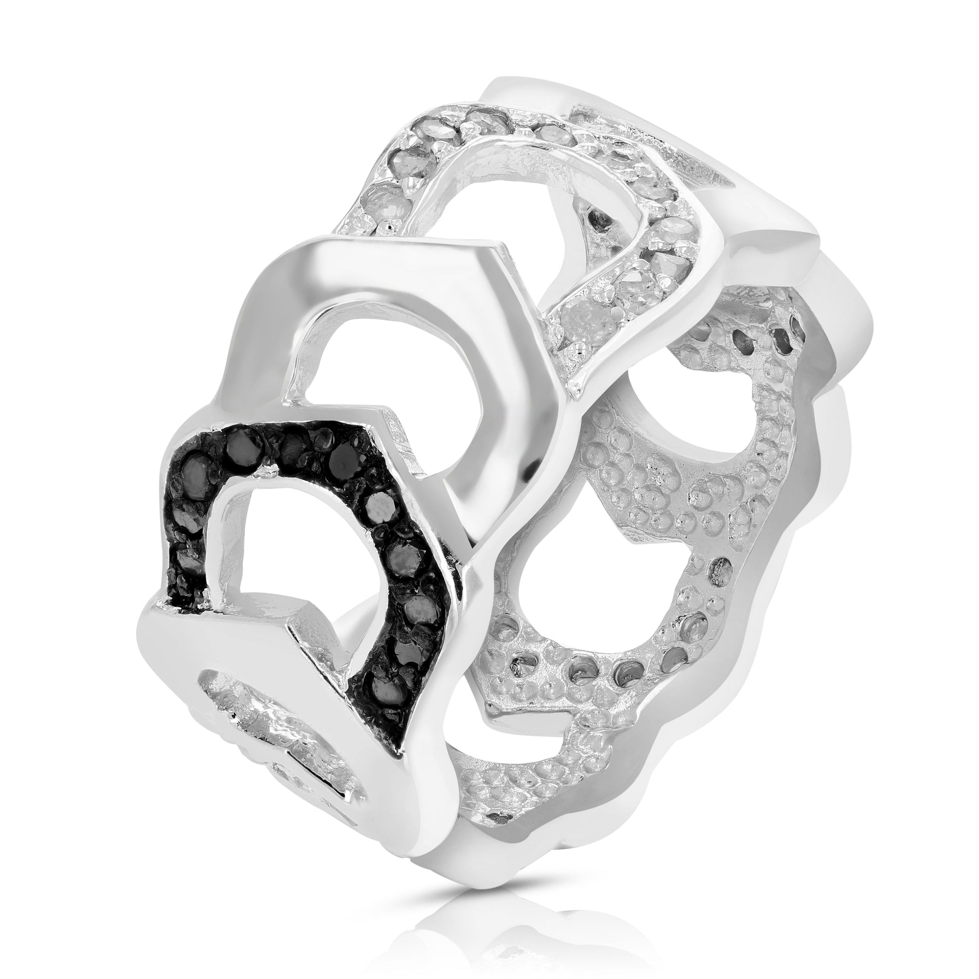 3/4 cttw Black and White Diamond Ring .925 Sterling Silver with Rhodium