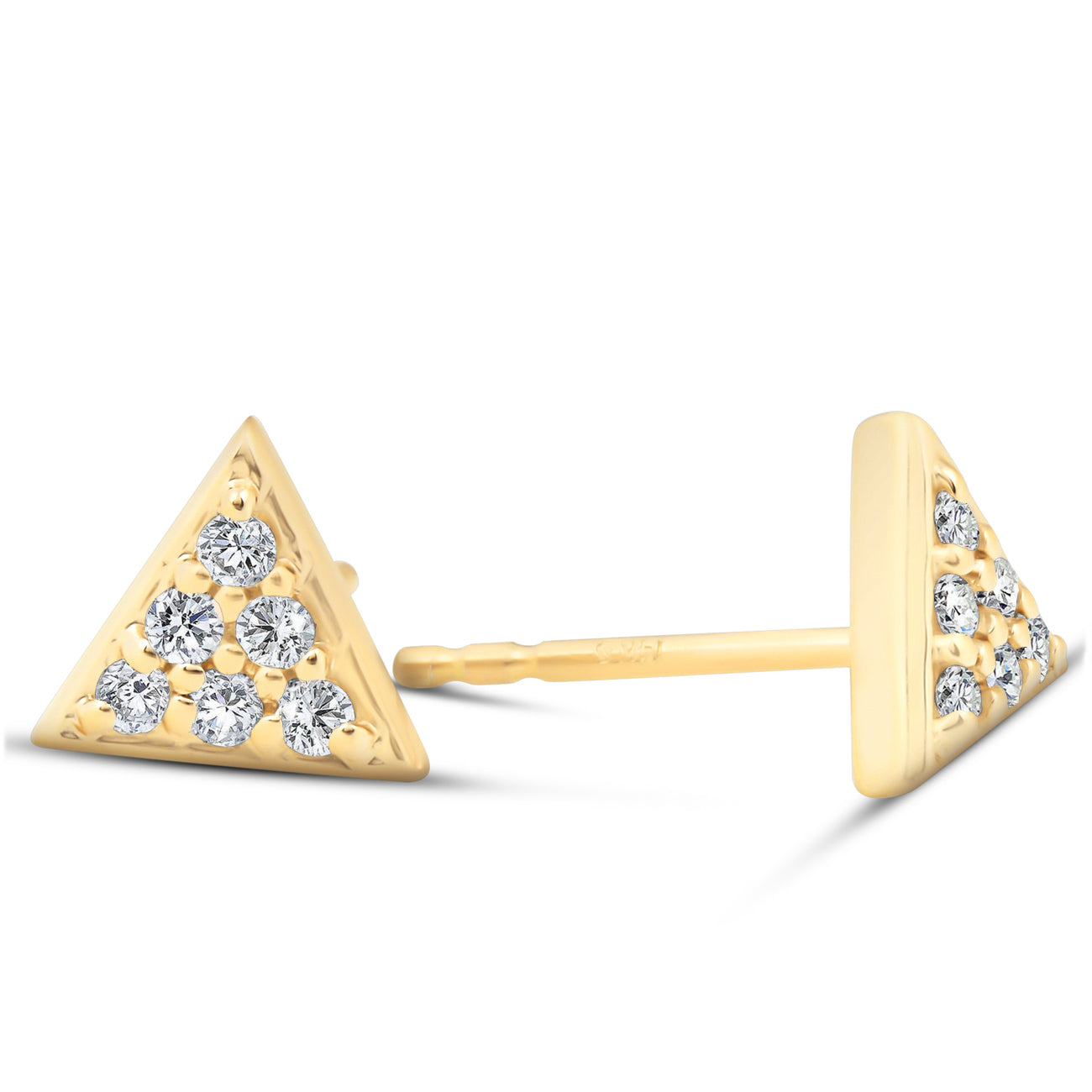 14k Yellow Gold Triangle Pave 1/10 Ct Diamond Delicate Spike Studs Women's Earrings