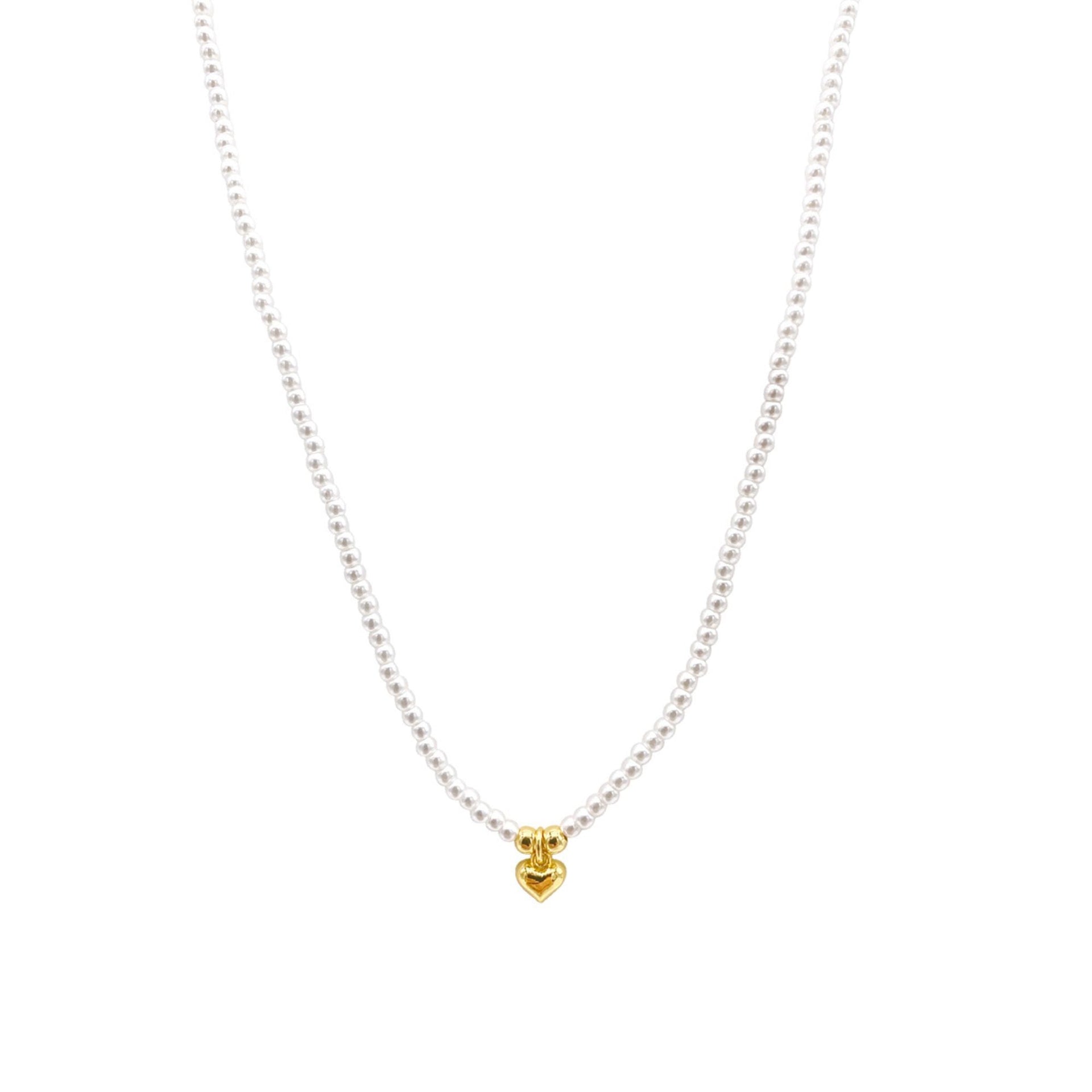 14k Gold Plated Seed Pearl And Heart Charm Necklace