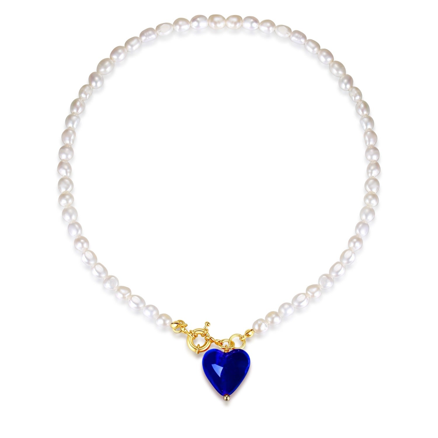 Esmée Blue Glaze Heart Pendant Pearl Necklace