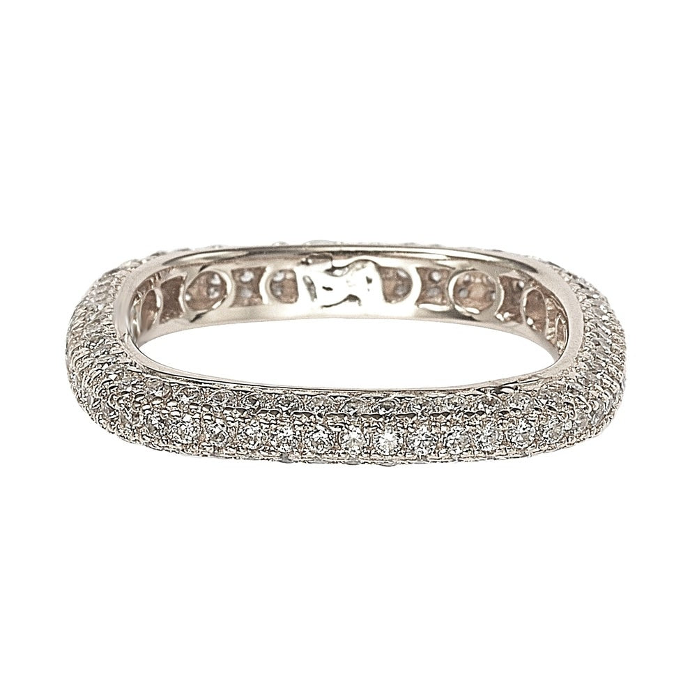 Suzy Levian Sterling Silver Cubic Zirconia Modern Pave Square Eternity Band