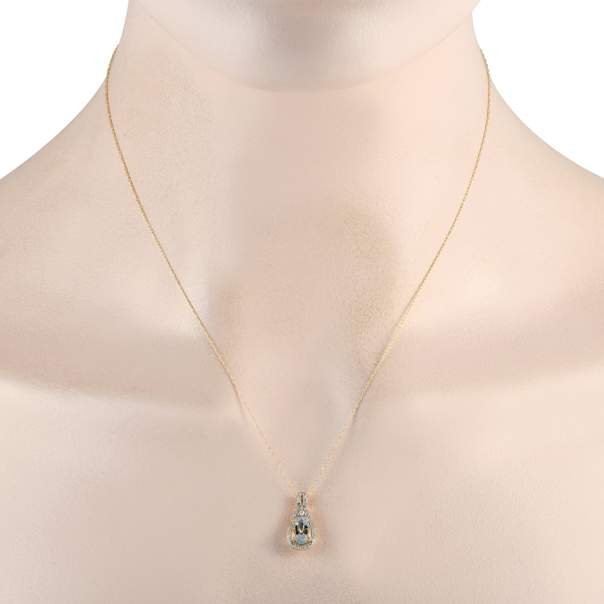 LB Exclusive 14K Yellow Gold 0.15ct Diamond and Aquamarine Necklace PD4-15738YAQ