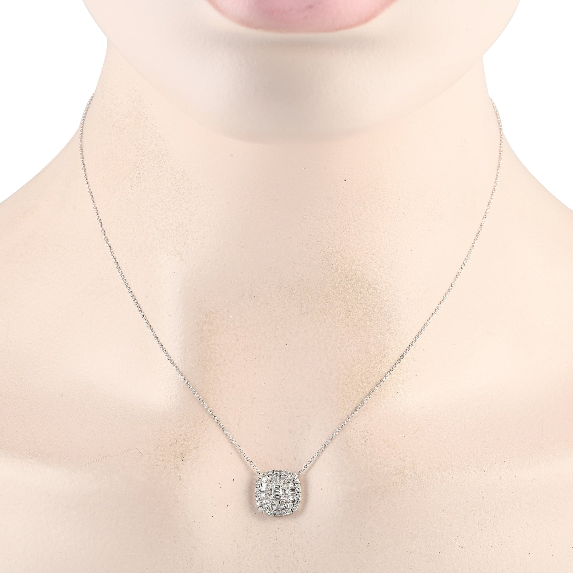 LB Exclusive 14K White Gold 0.50ct Diamond Cushion Cluster Necklace PN14750