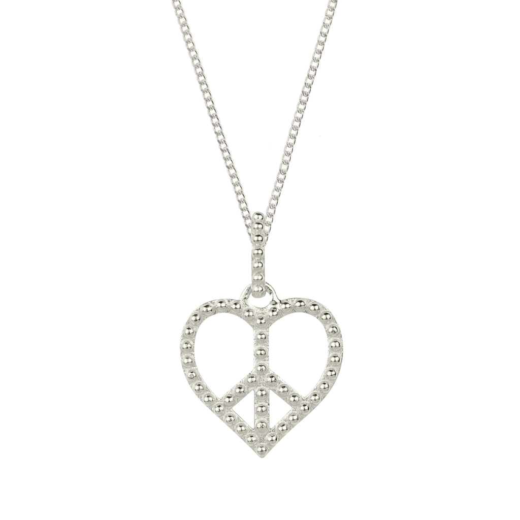 Peace Heart Silver Pendant Necklace