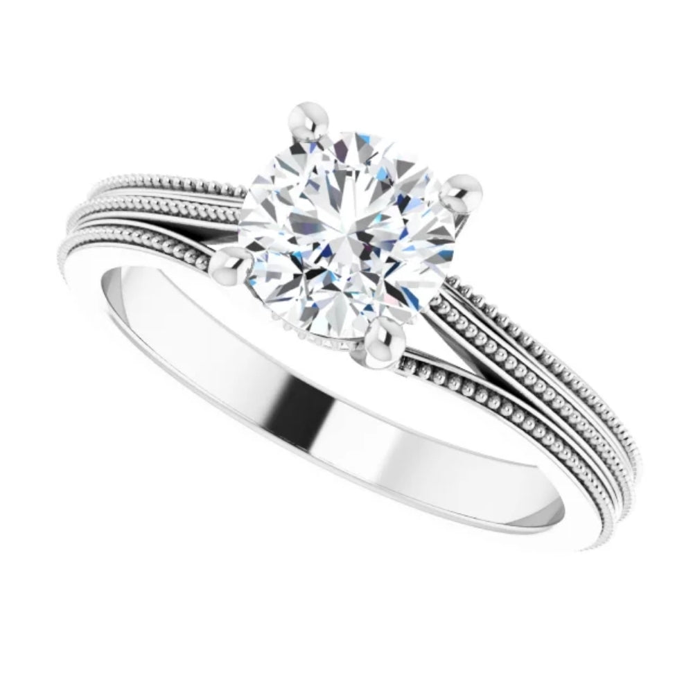 1 Ct Round Diamond Engagement Ring 14k White Gold Vintage Accent Enhanced