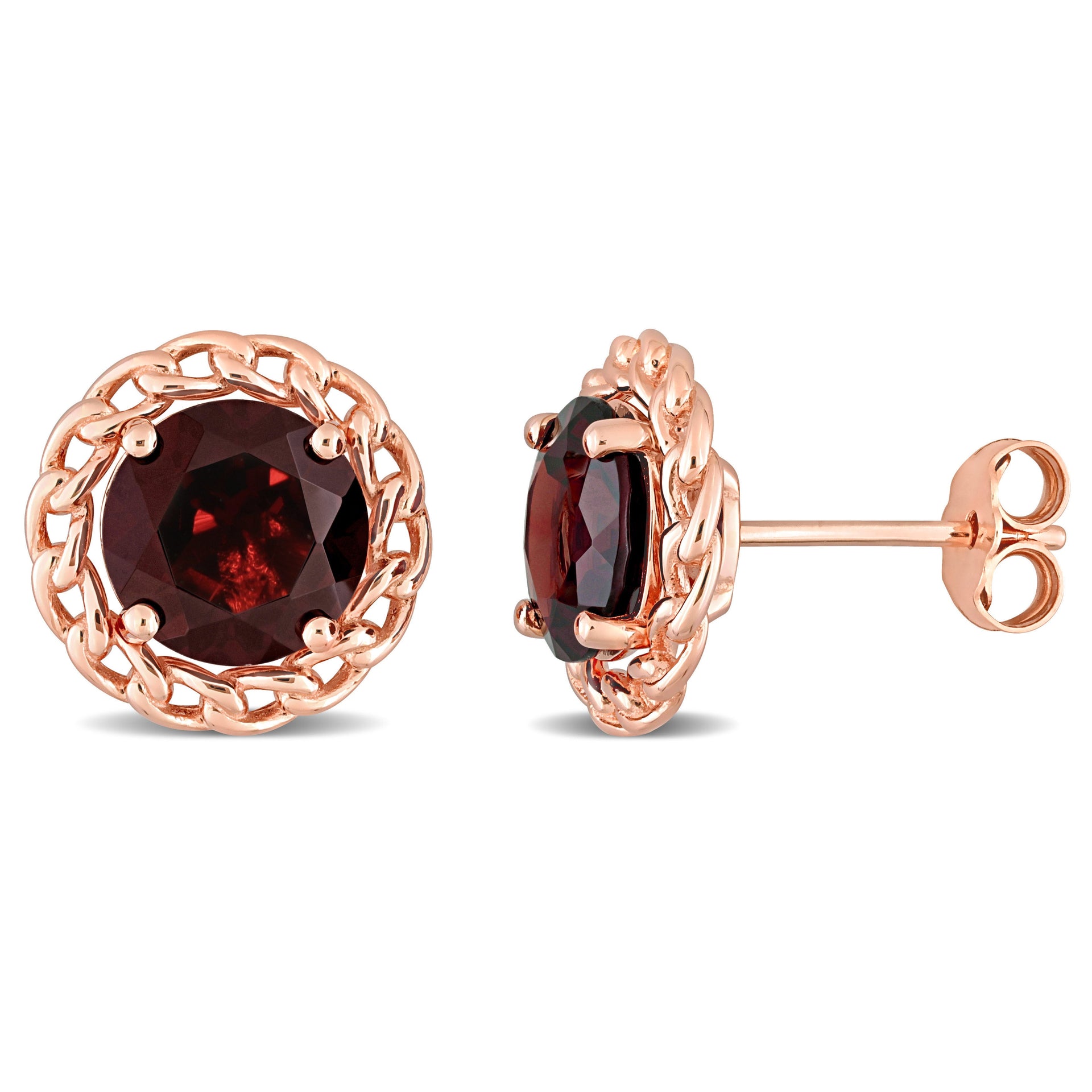 4 CT TGW Garnet Halo Stud Earrings in Rose Plated Sterling Silver