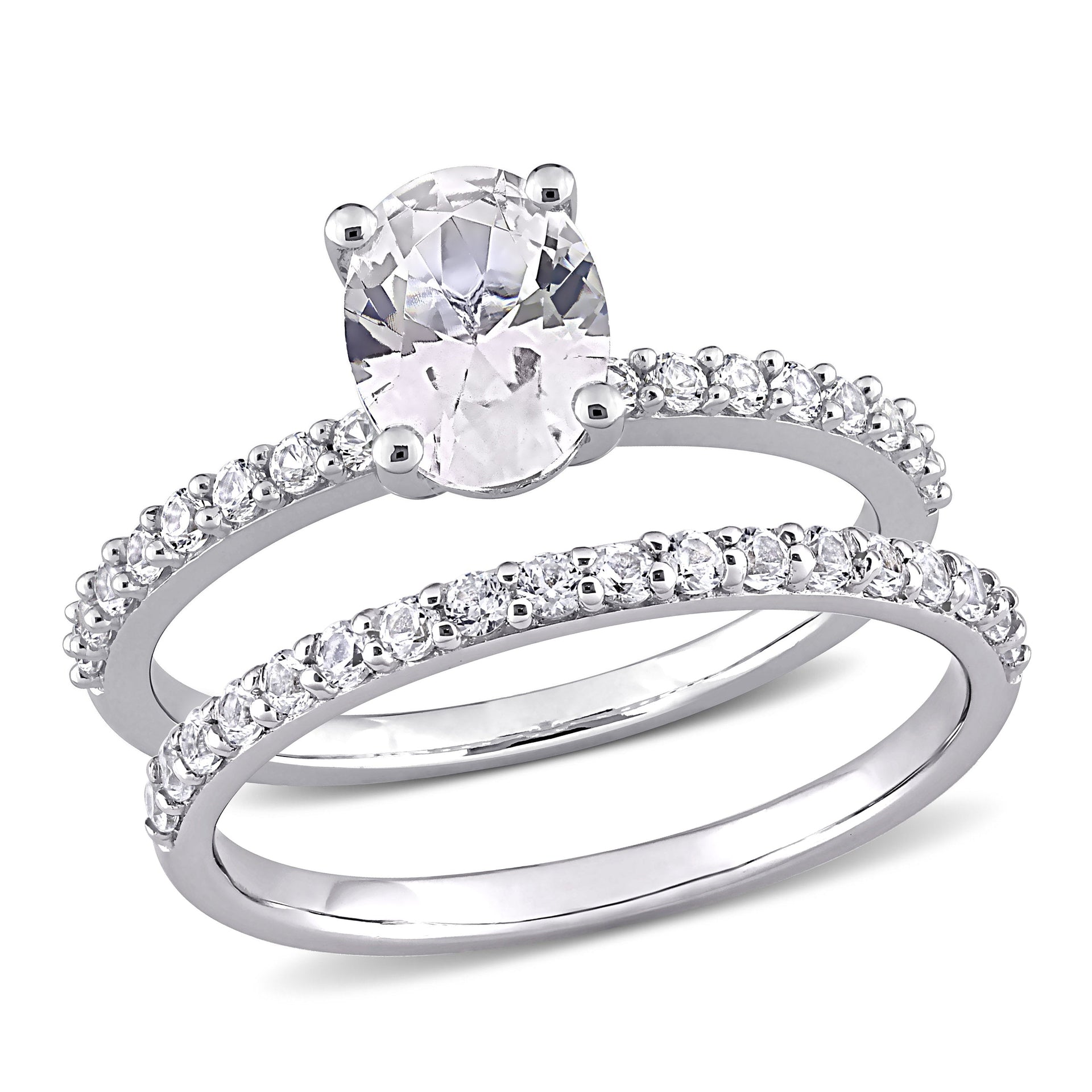 2 3/4 CT TGW Oval Cut Created White Sapphire Engagement Ring and Matching Eternity Ring 2pc Set in 10K White Gold