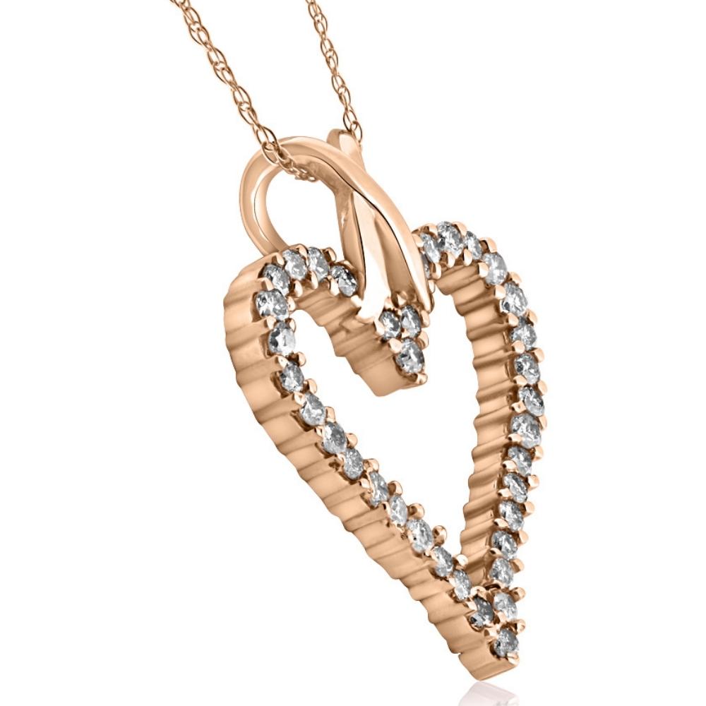 1 1/10ct Diamond Heart Pendant Necklace in 14K White, Yellow or Rose Gold 1 1/4'