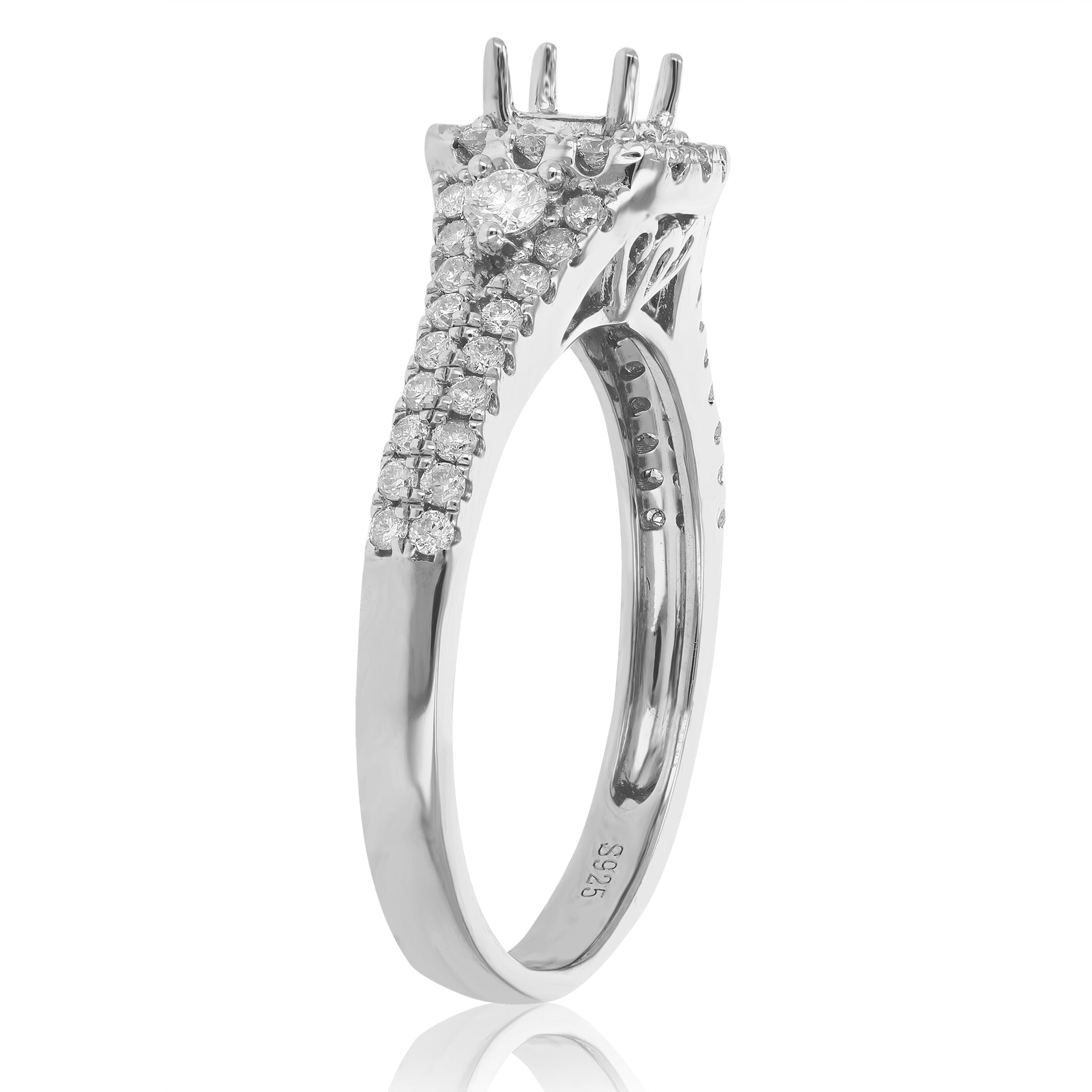 1/2 cttw Diamond Semi Mount Engagement Ring with Center Princess Silver