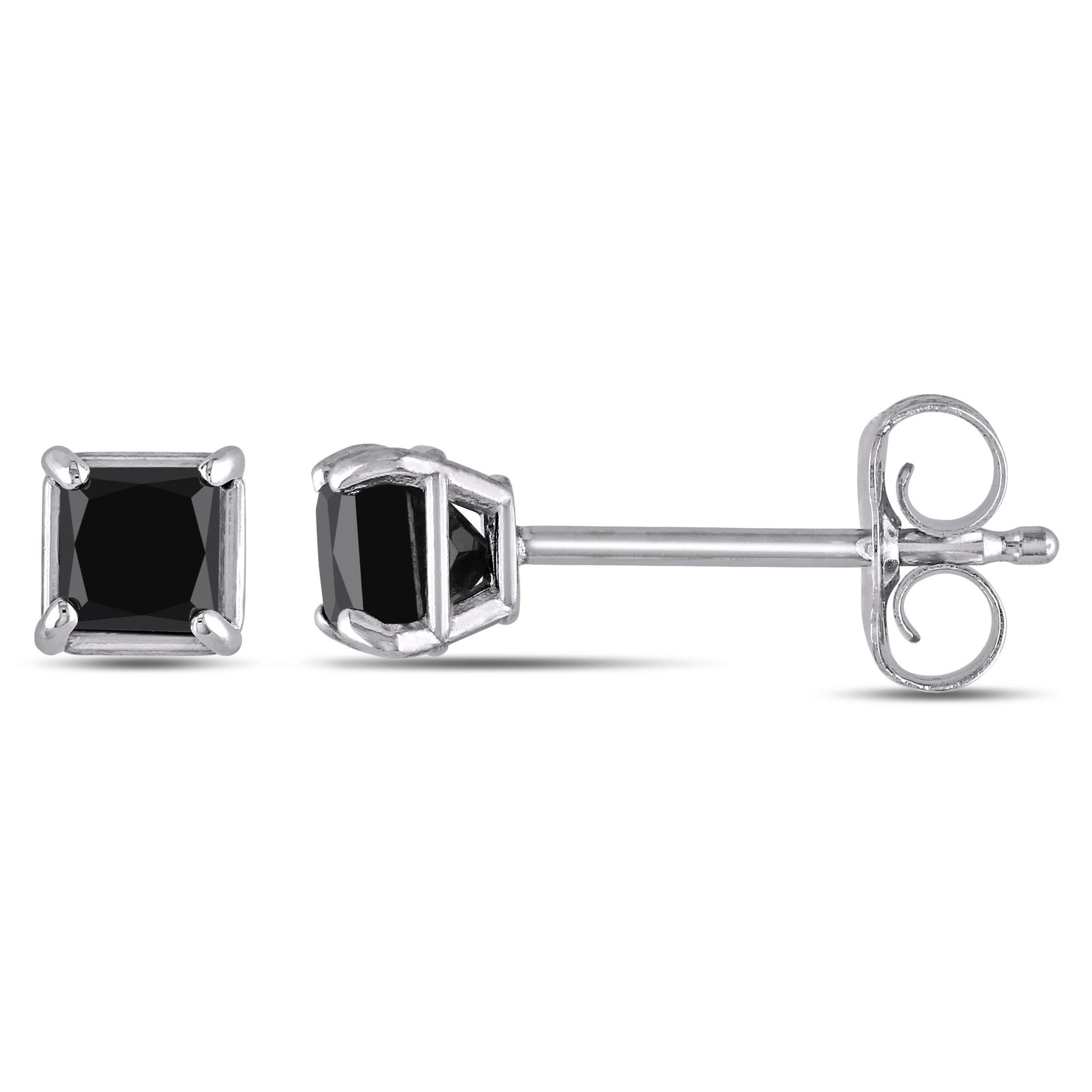 1/2 ct TW Princess Cut Black Diamond Stud Earrings in 10K White Gold