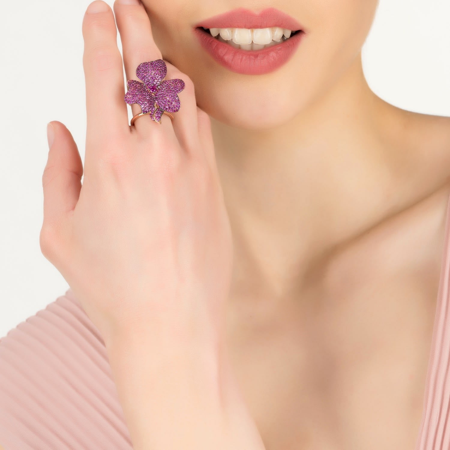 Flower Cocktail Ring Rosegold Ruby