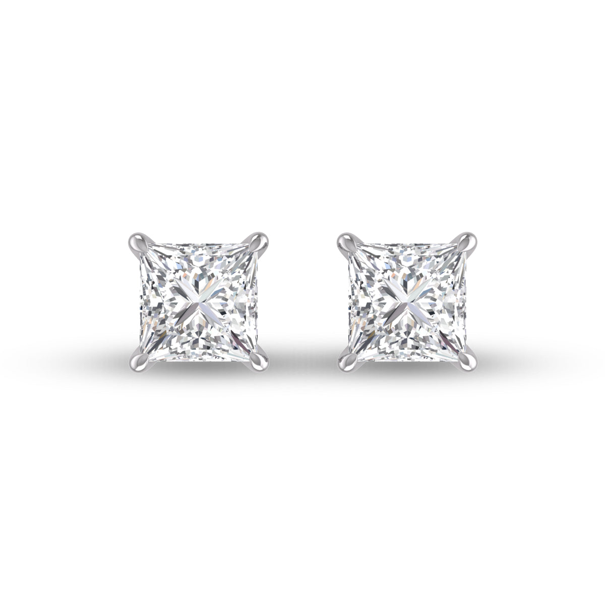Lab Grown 1/2 Carat Princess Cut Solitaire Diamond Earrings In 14K White Gold