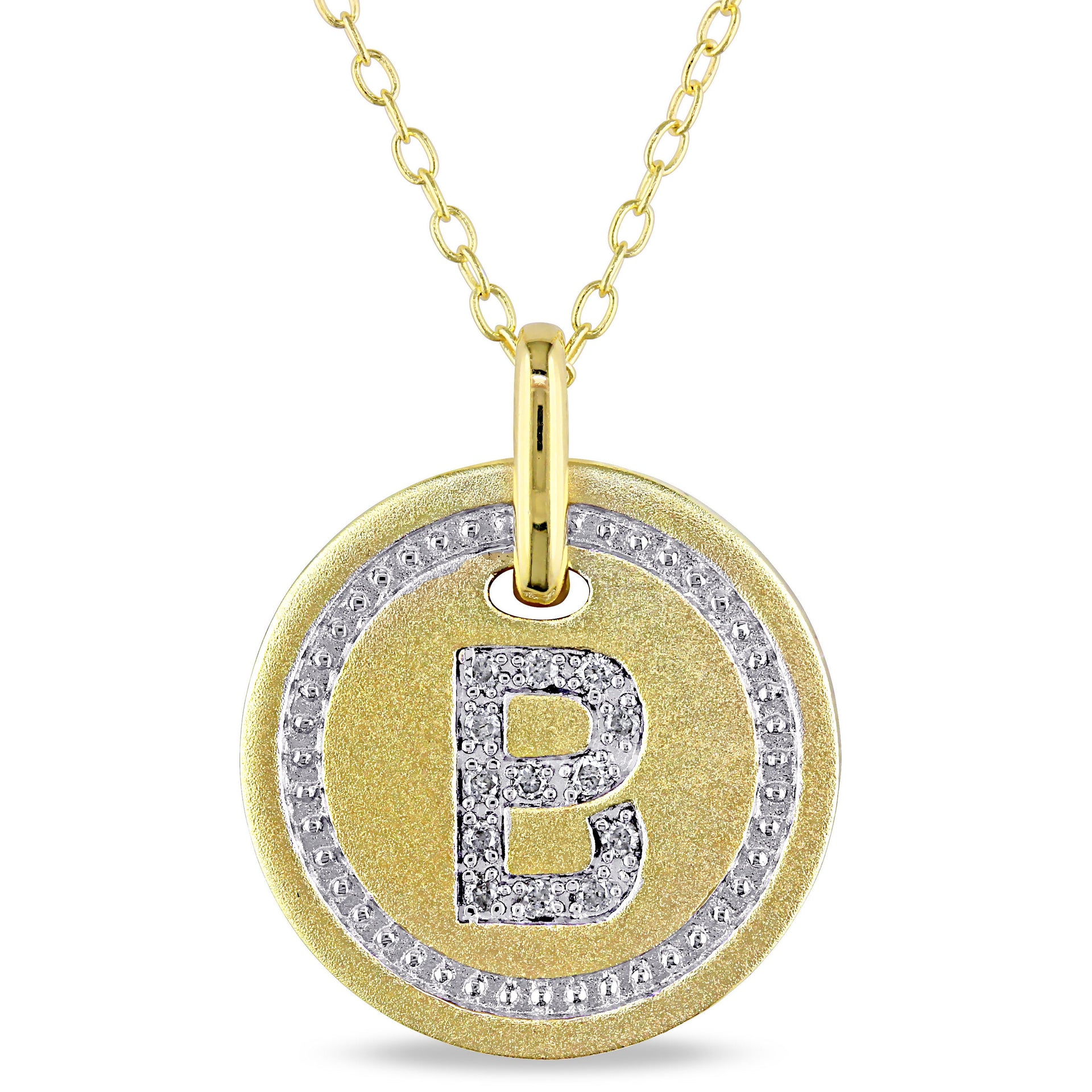 Mimi & Max B Initial Diamond Accent Pendant with Chain in Yellow Plated Sterling Silver