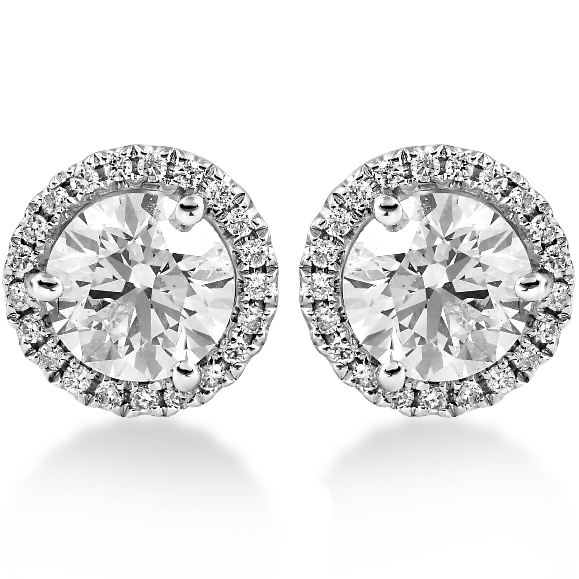 1.65 ct Diamond Halo Studs White Gold Round Brilliant Cut