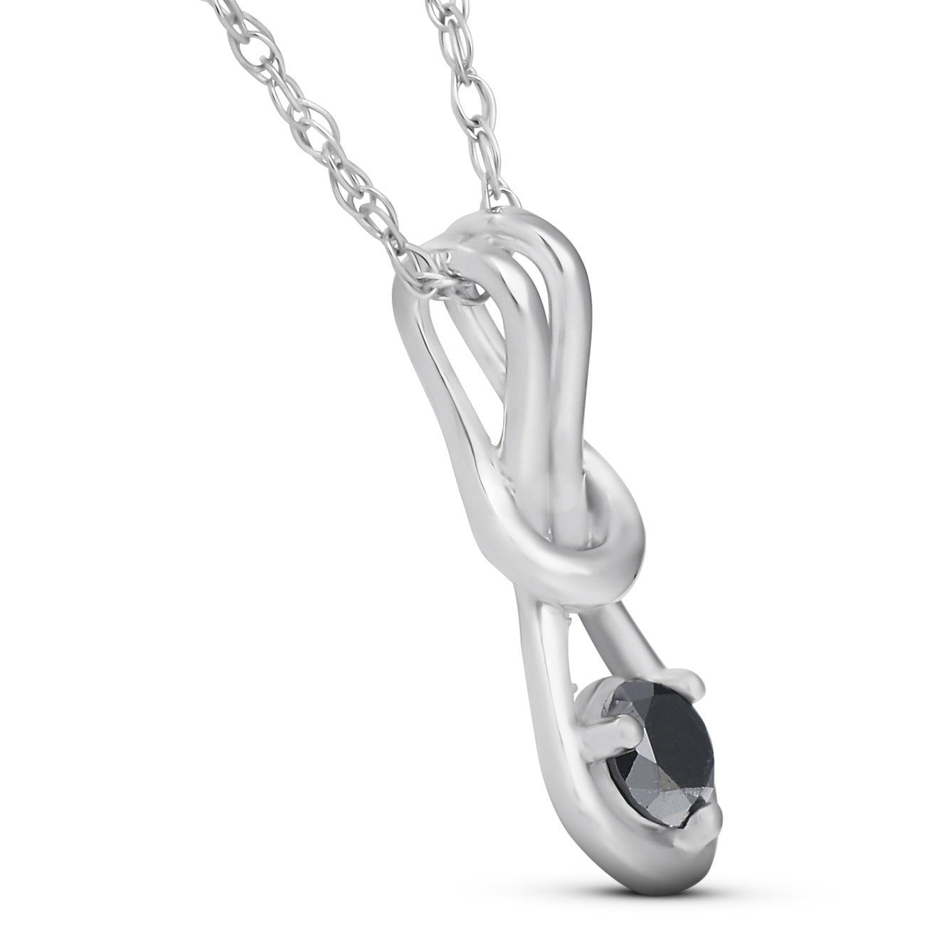 Black Diamond Knot Petite Solitaire Pendant 10K White Gold 1/2'