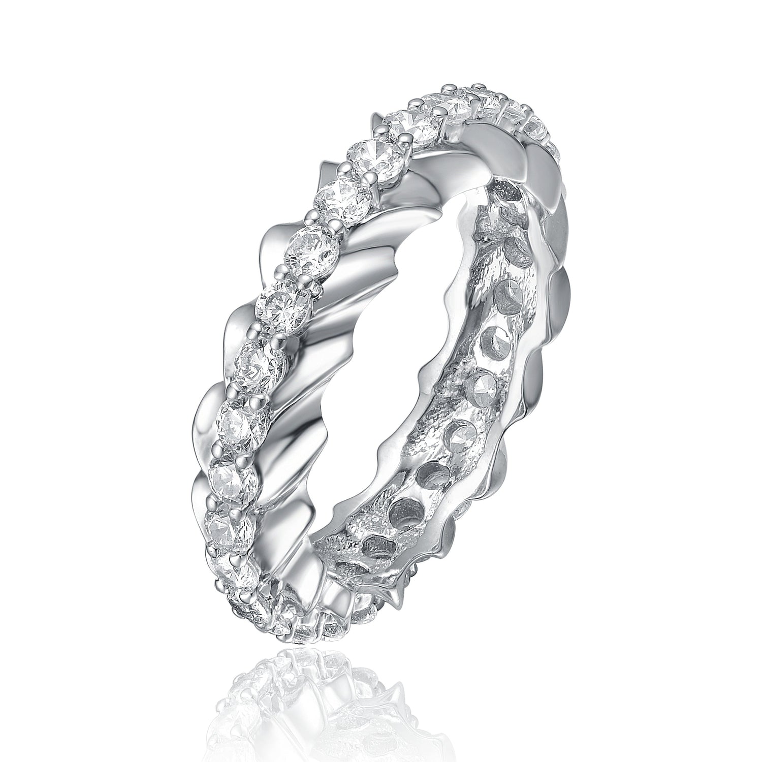 Rhodium Plated Oval Cubic Zirconia Band Ring
