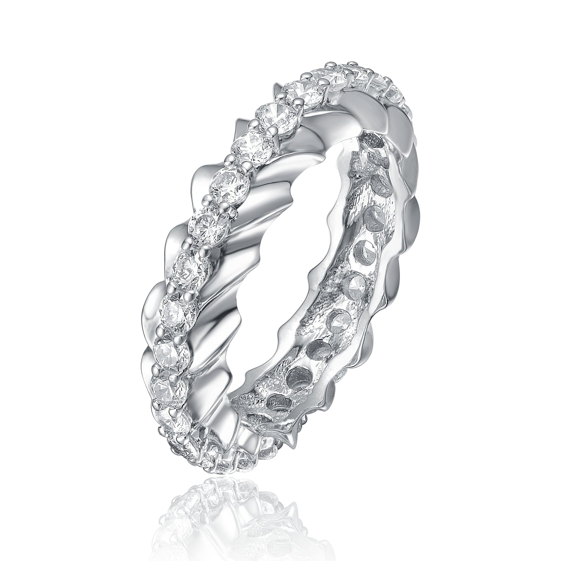 Rhodium Plated Oval Cubic Zirconia Band Ring