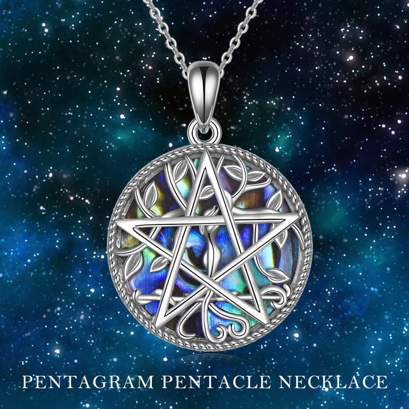 Sterling Silver Circle Tree Of Life & Tetragrammaton Pentagram Necklace for Women Men