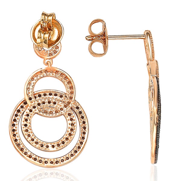 Suzy Levian Rose Plated Sterling Silver Brown Cubic Zirconia Circle Drop Dangle Earrings