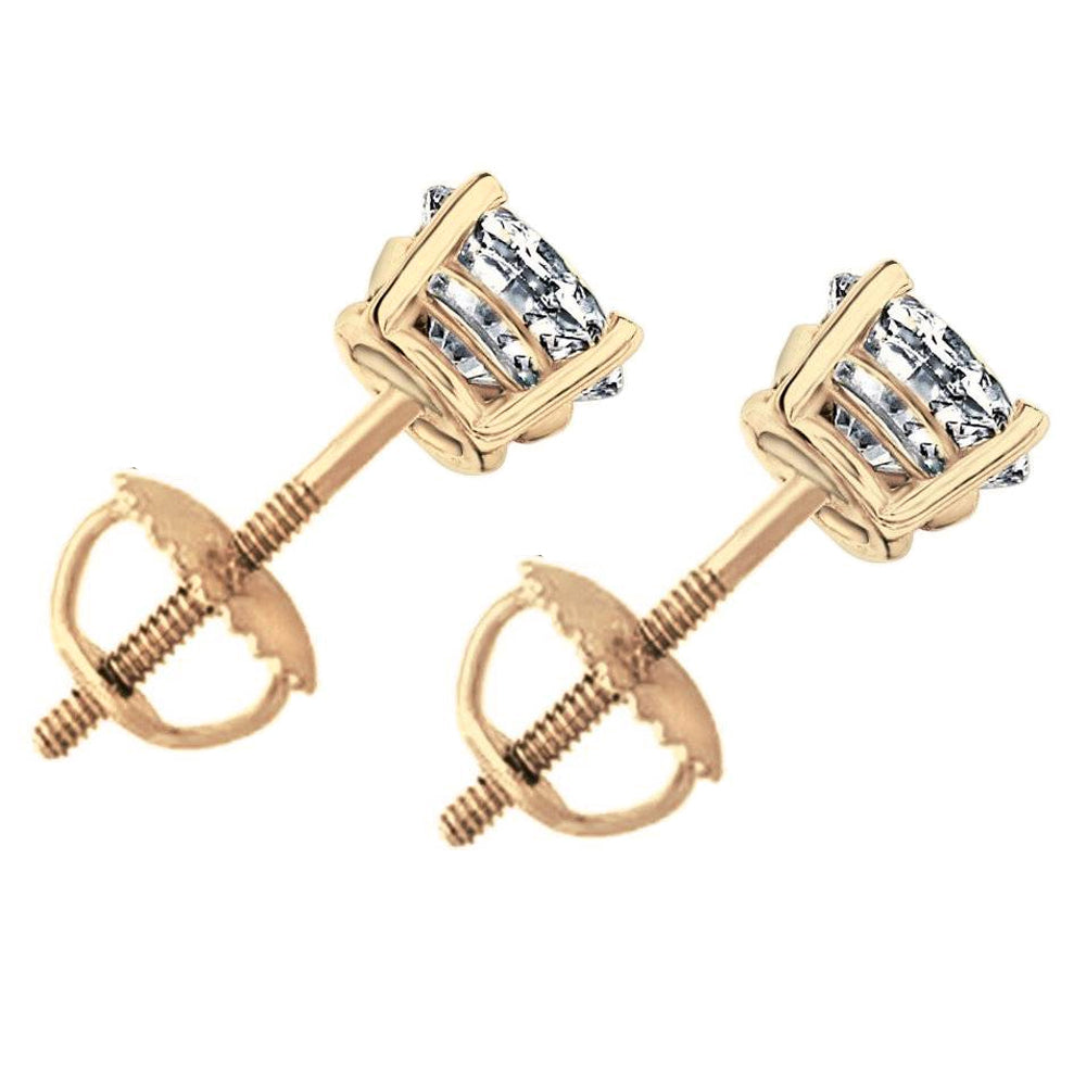 2 1/2 ct Round Diamond Studs in 14k Yellow Gold Screw Back Clarity Enhanced