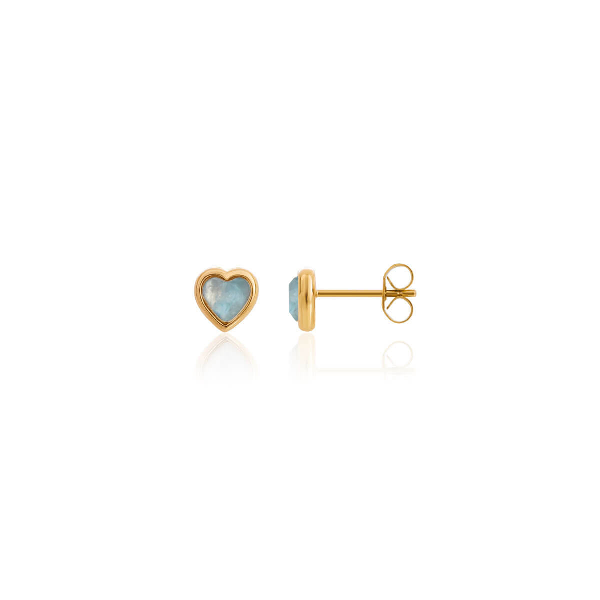 Blue Heart Stud Earrings (Gold)