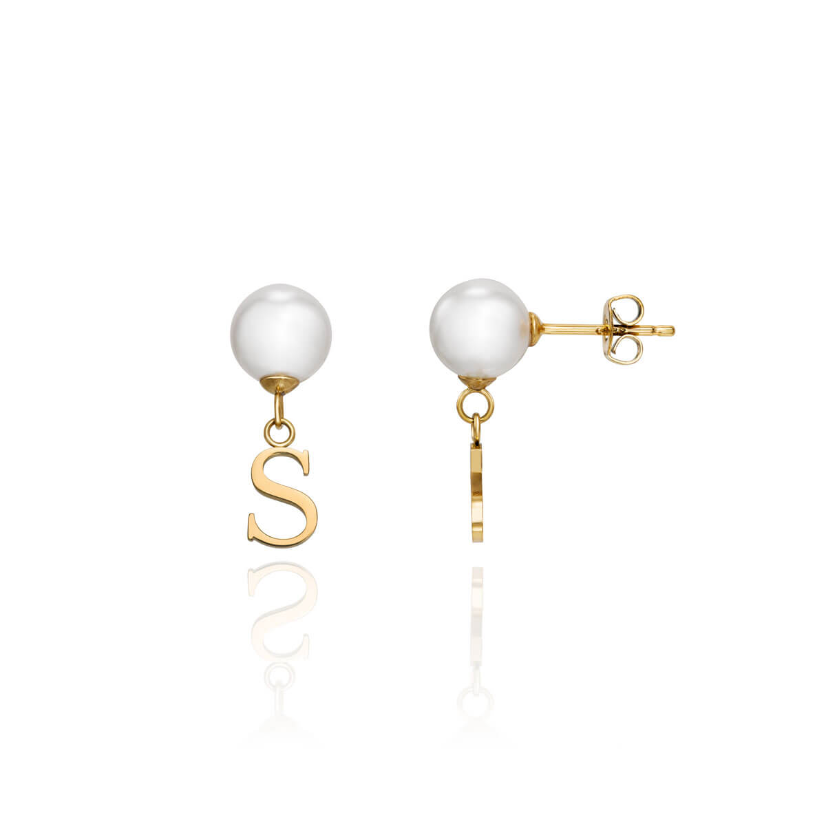 Pearl Initial Drop Earrings (Gold)