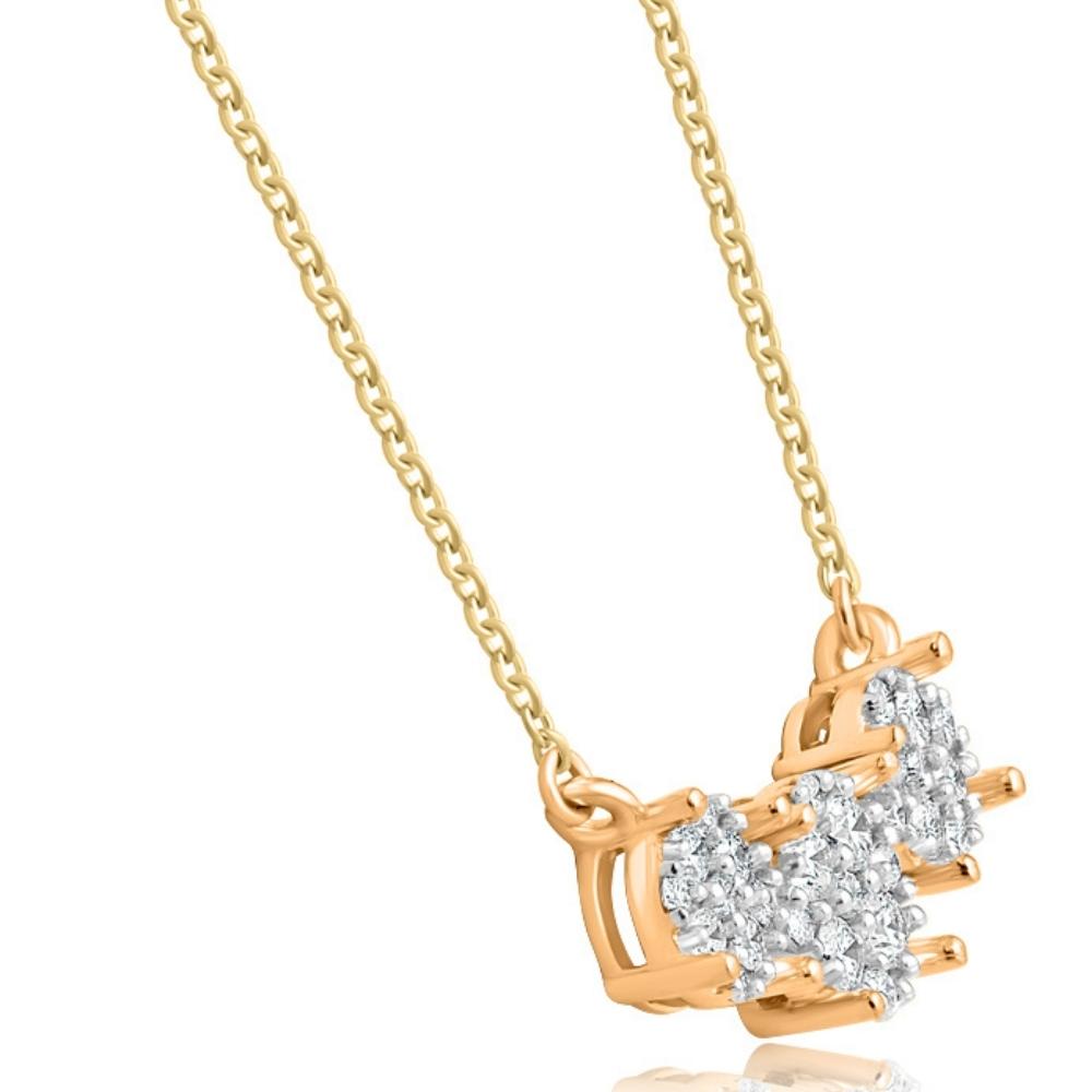 3/8Ct Diamond Cluster Halo Three stone Pendant Yellow Gold Necklace Lab Grown
