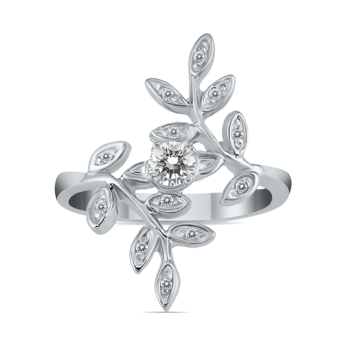 1/3 Carat TW Natural White Diamond Leaf Ring In 10K White Gold