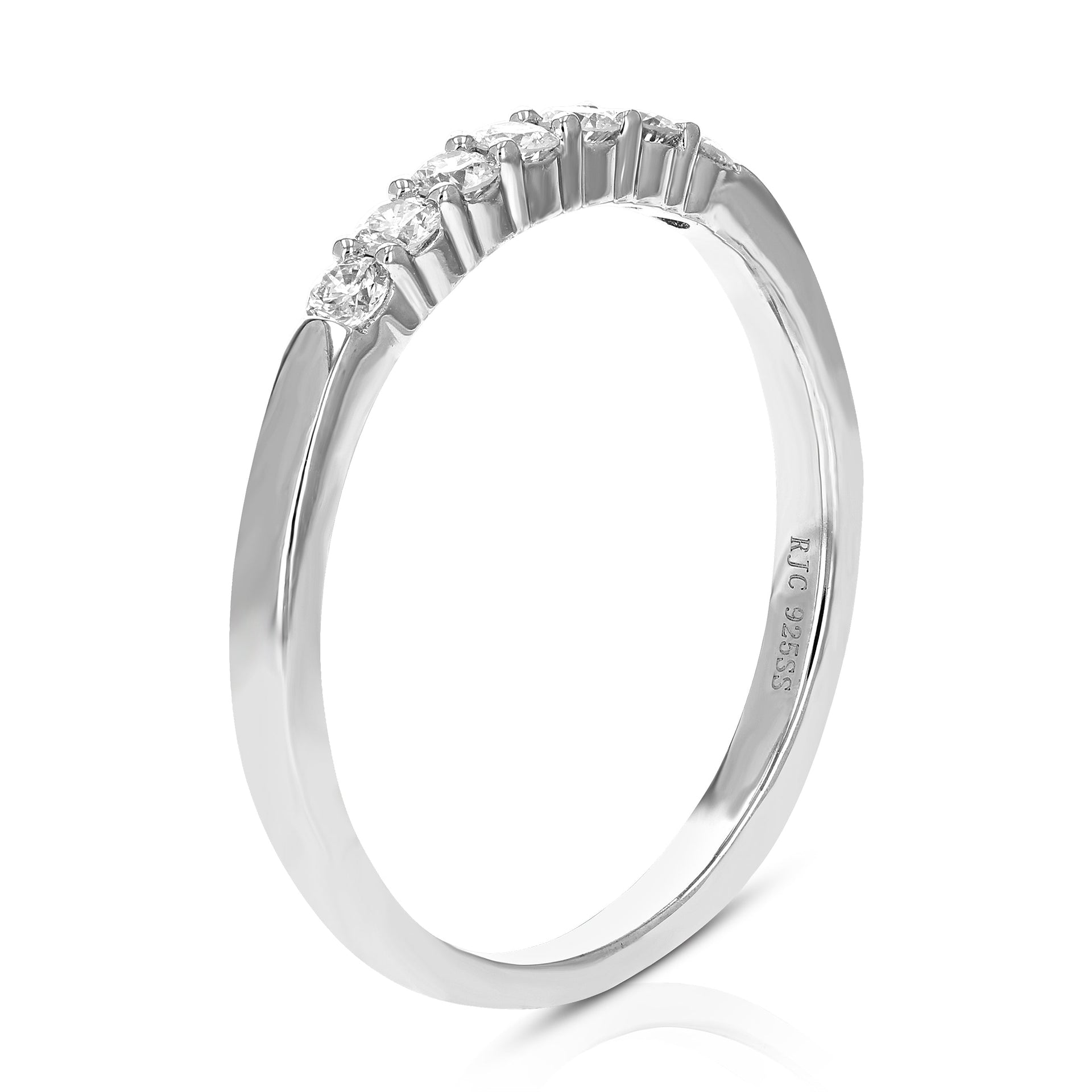 1/4 cttw 7 Stones Round Cut Lab Grown Diamond Wedding Band .925 Sterling Silver Prong Set