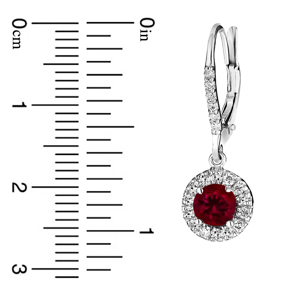 0.55ctw Diamond and Ruby Drop Earrings in 14k White Gold