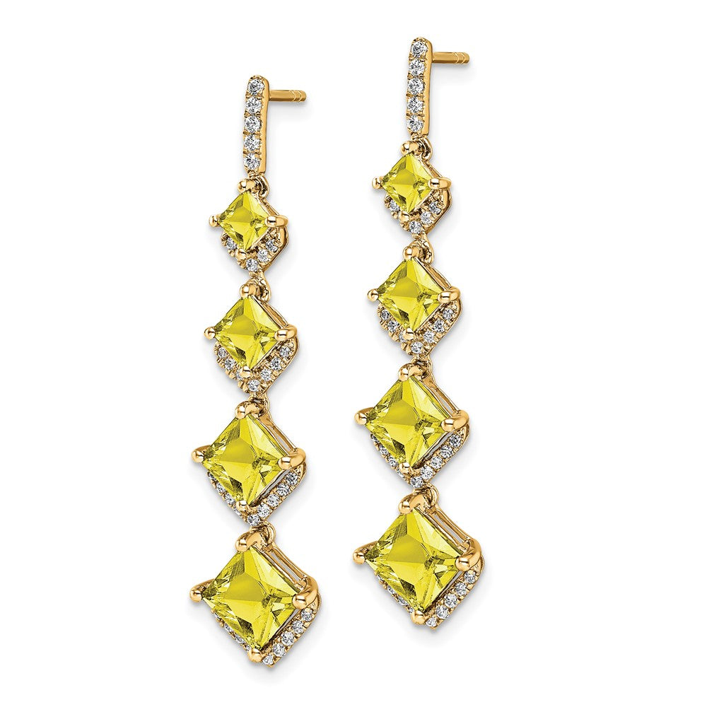 14k Yellow Gold 0.35 CT Lab Grown Diamond Cr.yellow Sapp Drop Dangle Earrings VS Clarity G-H Color